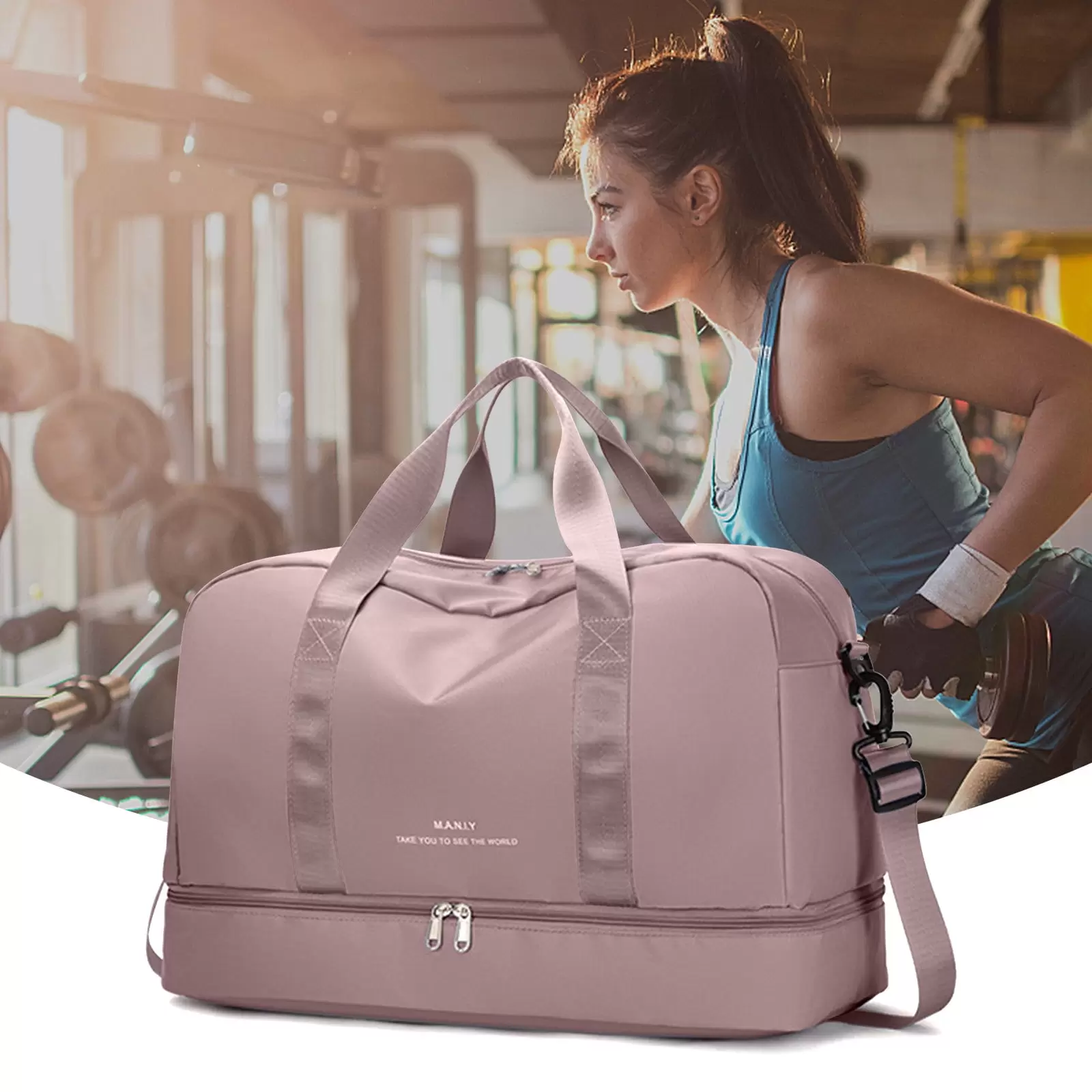 Mrmaere Expandable Gym Bags. Duffle Bags for Sports and Weekend Travel. Large Capacity Lightweight Overnight Bags for Men and Women. Travel Duffel Bags. Sports tote Bag Pink