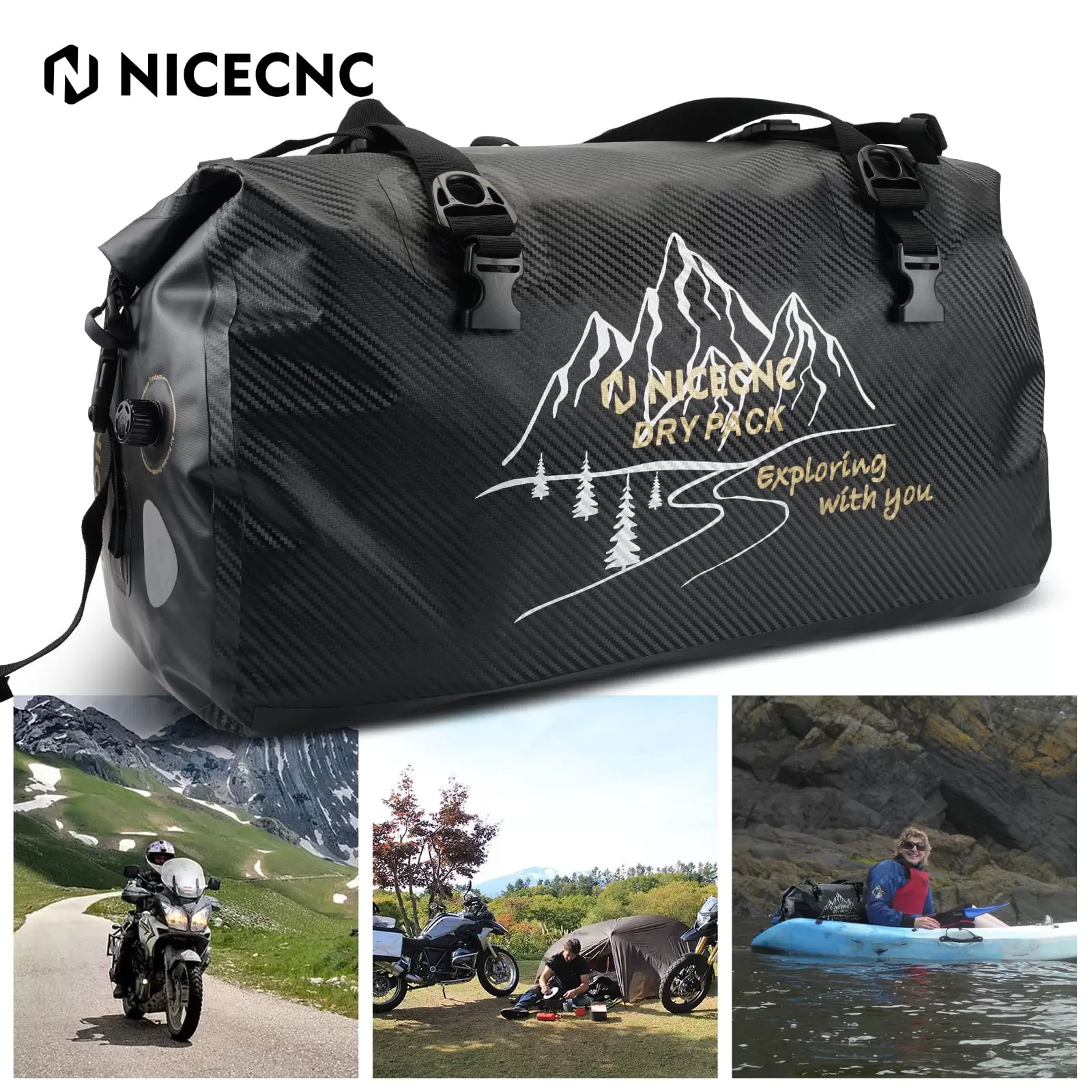 NICECNC 66L Large Waterproof Dry Roll Duffle Bag for Sports Boating Camping Kayaking. Black