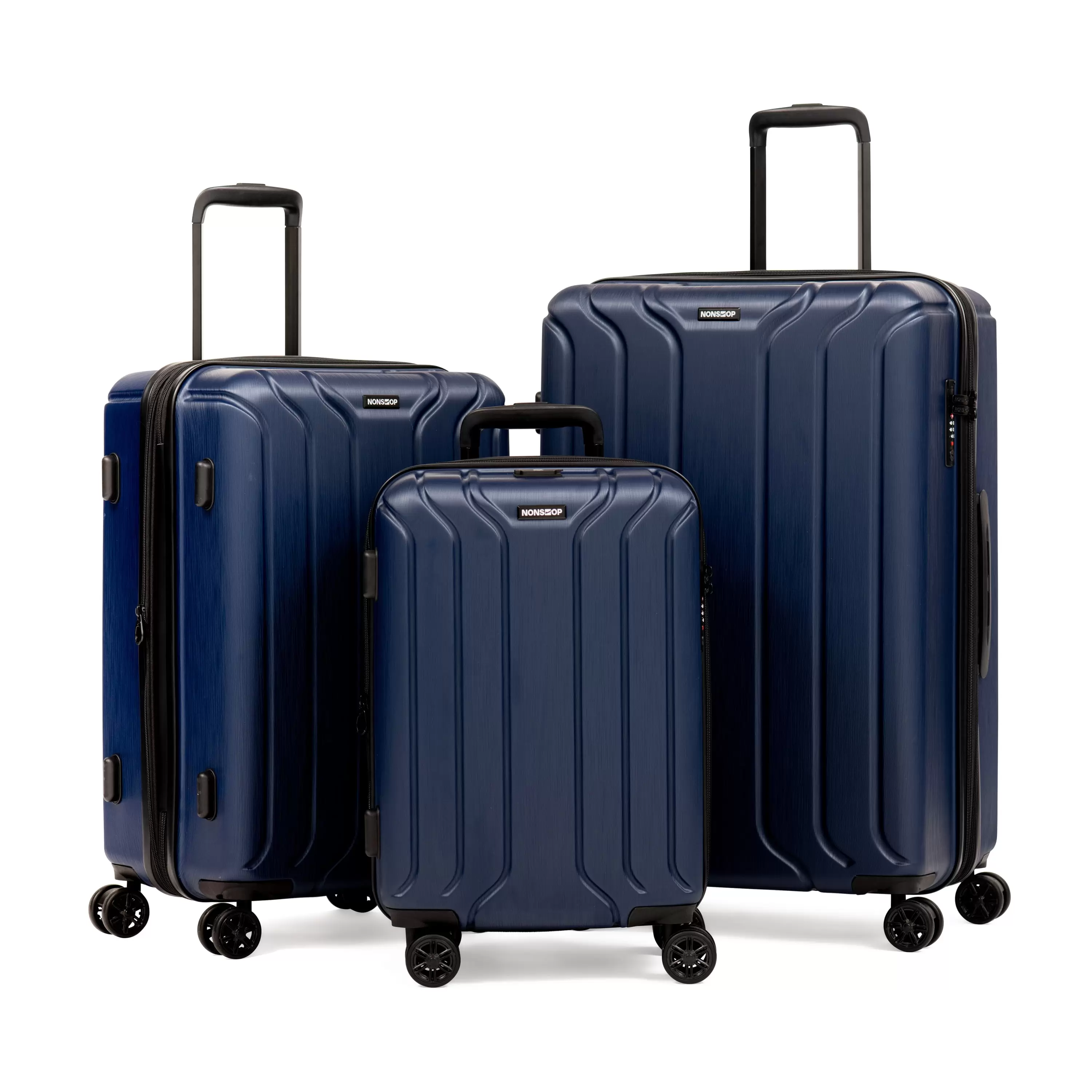 NONSTOP NEW YORK Luggage Expandable Spinner Wheels hard side shell Travel Suitcase Set 3 Piece Lightweight. TSA Lock. Double USB Port + 2 packing cubes and Powerbank (Navy. 3-Piece Set (20/24/28))