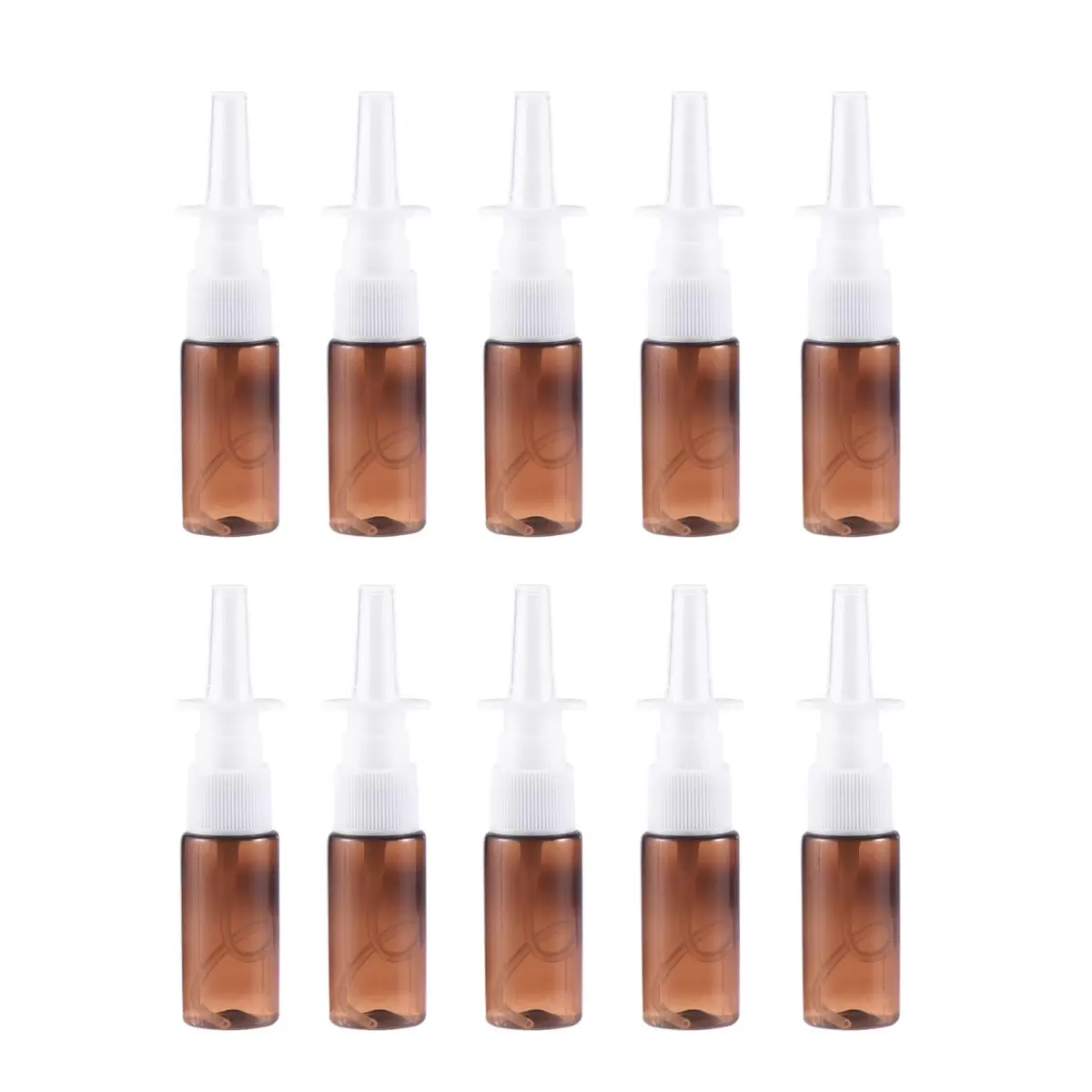 NUOLUX 10pcs 15ml Portable Nasal Sprayer Bottle Rhinitis Refillable Fine Mist Empty Spray Bottles (Brown Pet + 18R Direct Injection)