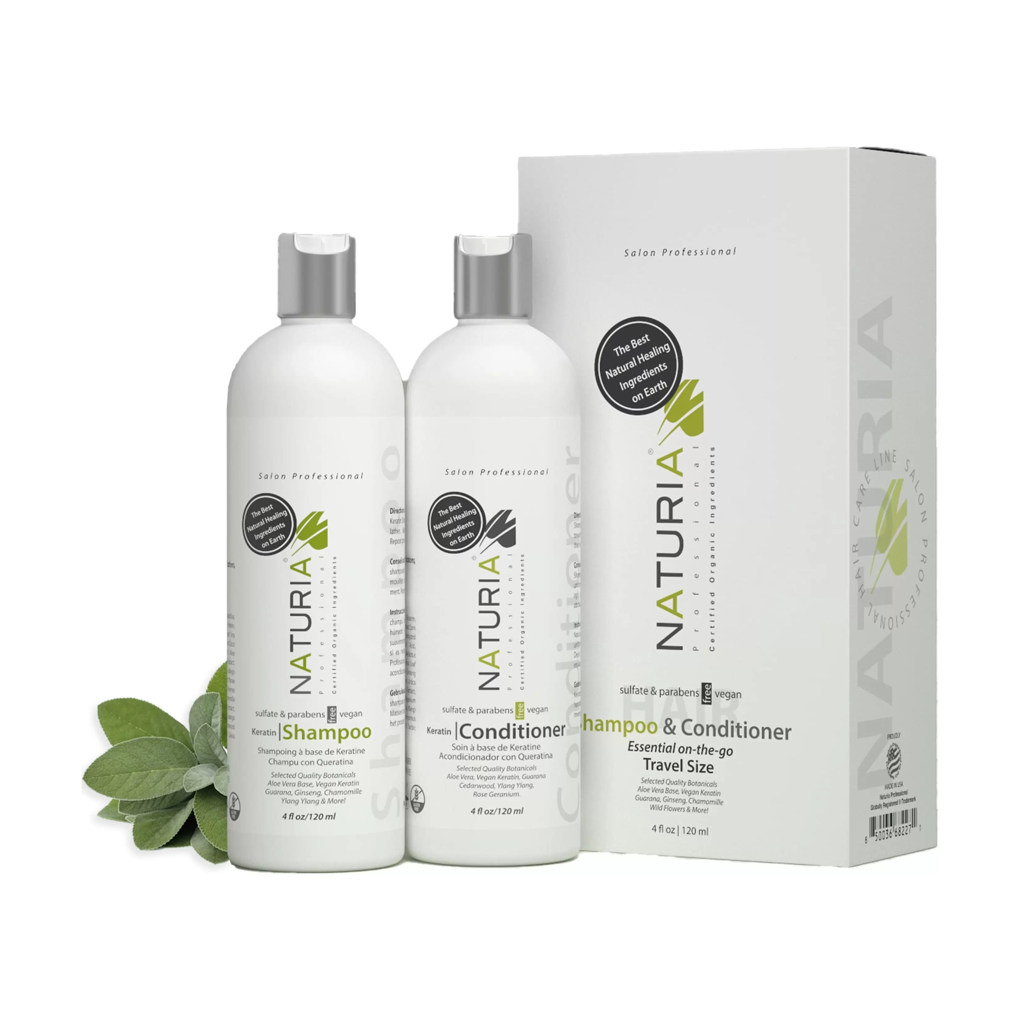 Naturia? Professional Keratin Travel Size Shampoo & Conditioner Essential On-The-Go SET 4 OZ