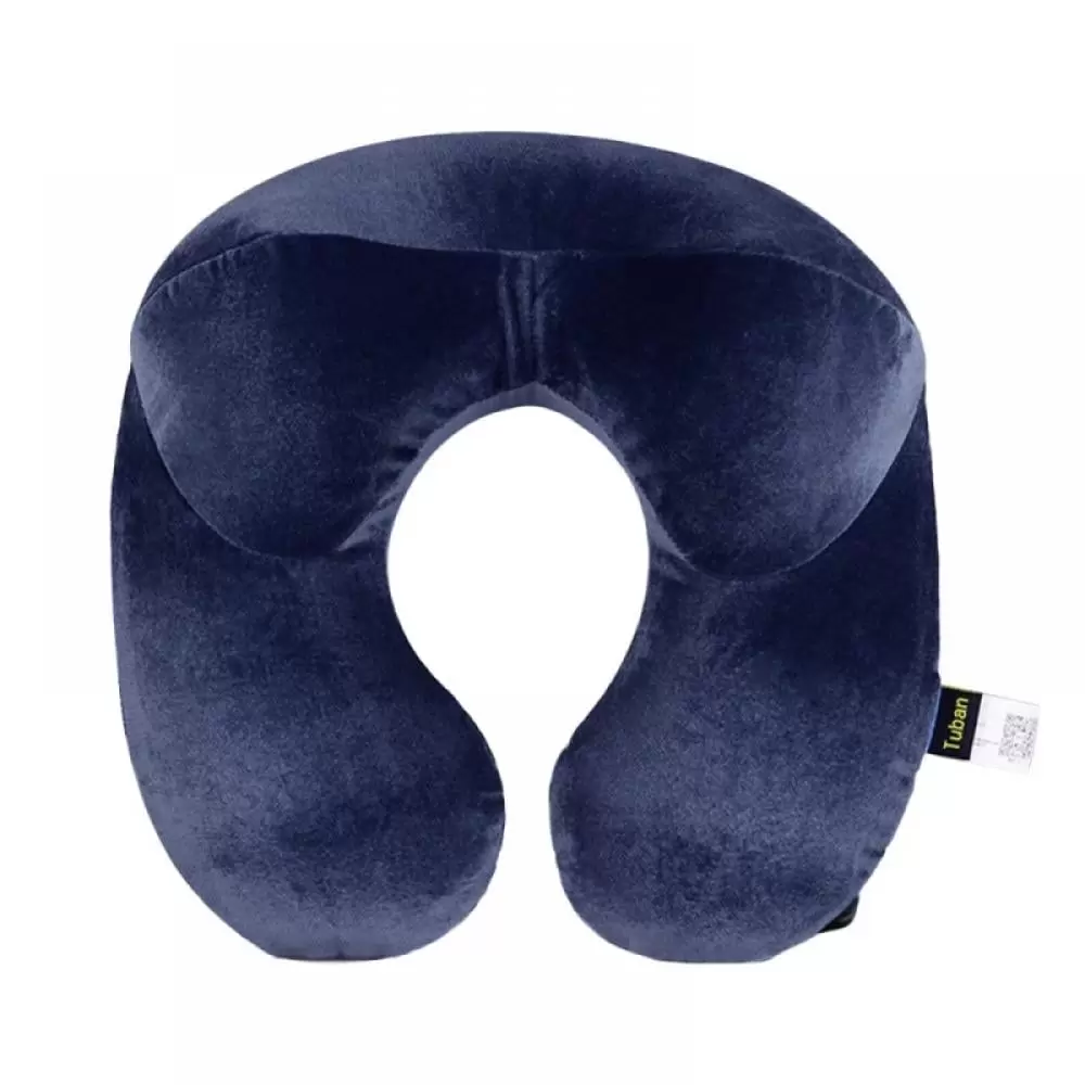 Neck Pillow for Airplane Travel . Inflatable Travel Pillows for Airplanes Plane Comfort U-shaped Cervical Neck Support Sleep Pillow for Car Bus Train Office Home. Dark Blue