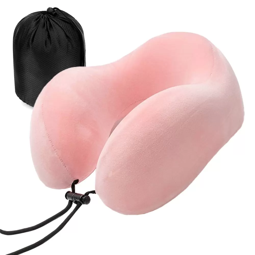 Neck Pillow for Traveling. Upgraded Travel Neck Pillow for Airplane 100% Pure Memory Foam Travel Pillow for Flight Headrest Sleep. Portable Plane Accessories.Pink pillow+storage bag.F63869