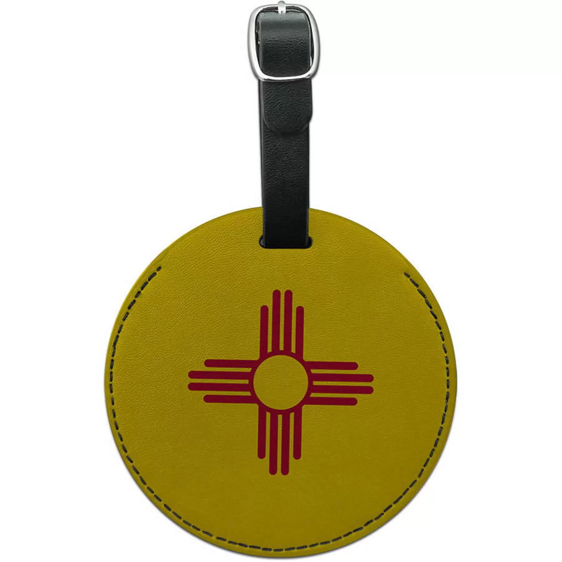 New Mexico State Flag Round Leather Luggage ID Tag Suitcase Carry-On