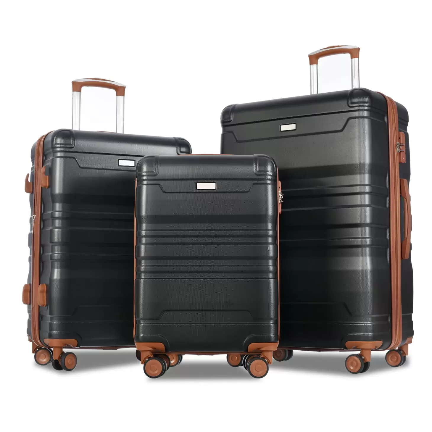 New Travel Luggage Sets of 3 with Spinner Wheels. 3-Piece Expandable ABS Hardshell Luggage. Durable Hardside Lightweight Suitcase with TSA Lock (20''24''28''). Black & Brown