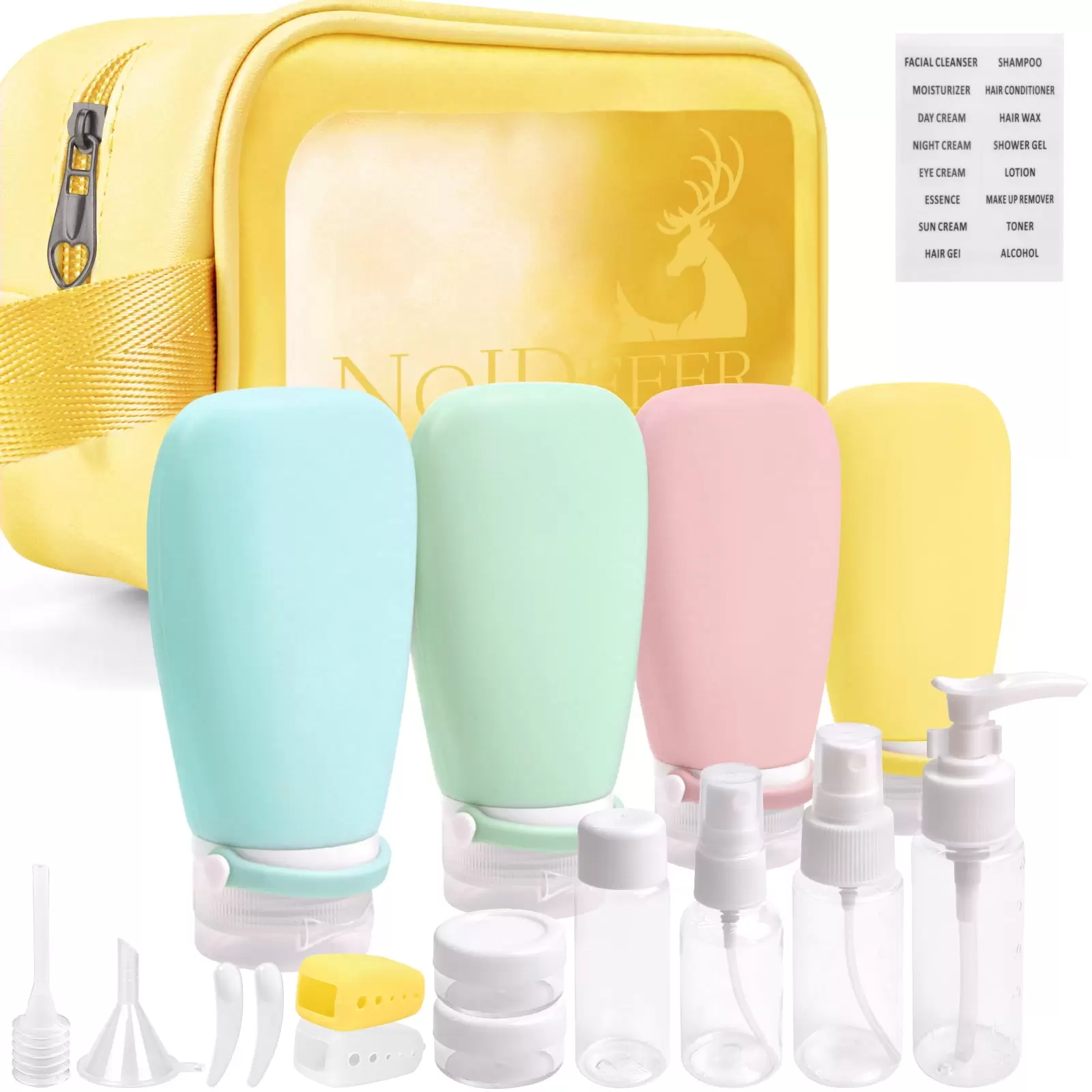 Noideeer 18 Pcs Silicone Travel Bottles Set for Toiletries. BPA Free. TSA Approved