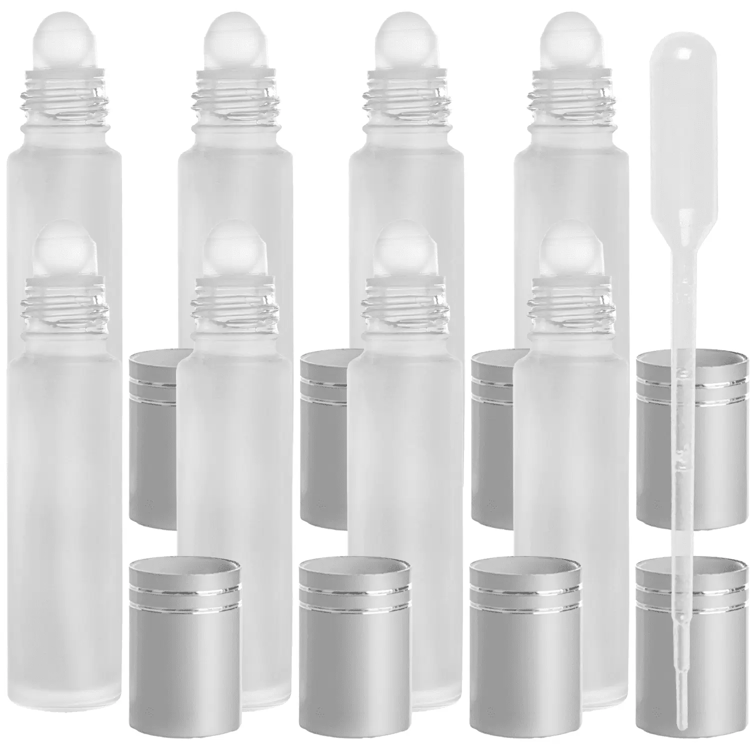 Nylea 8 Pack Essential Oil Roller Bottles [Free Plastic Pippette] 10ml Refillable metal Ball