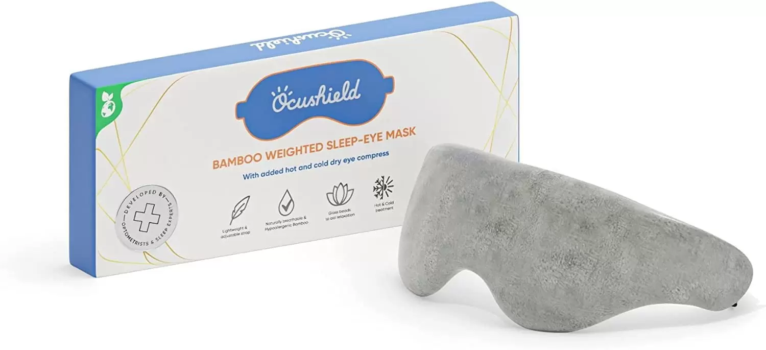 Ocushield Eye Mask for Improved Sleep | Bamboo Weighted & Blackout | Detachable Hot & Cooling Treatment | Breathable & Hypoallergenic Material | Relieve Puffy or Tired Eyes. Migraines & Dry Eyes