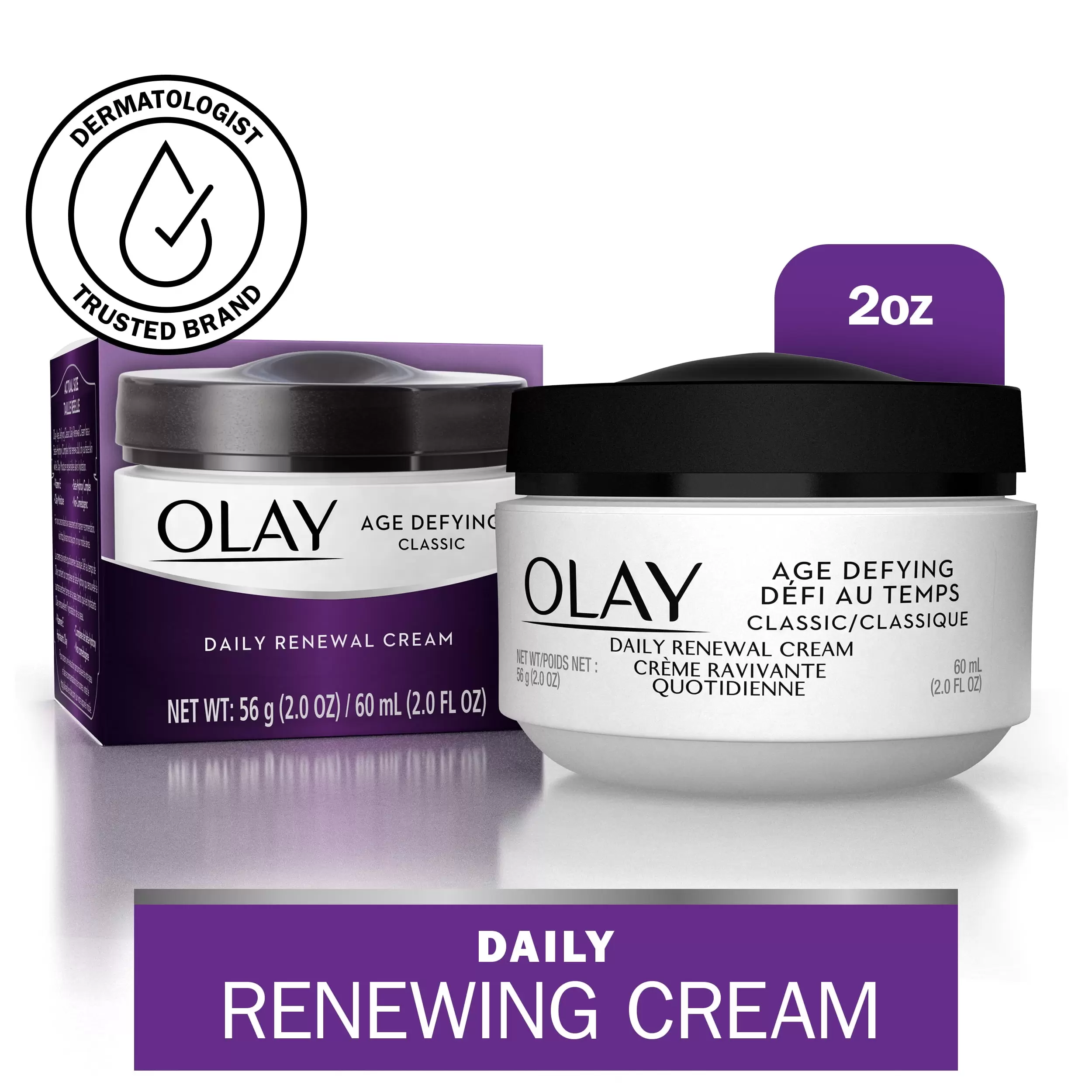 Olay Age Defying Classic Daily Renewal Cream. Face Moisturizer for Dull Combination Skin. 2.0 fl oz