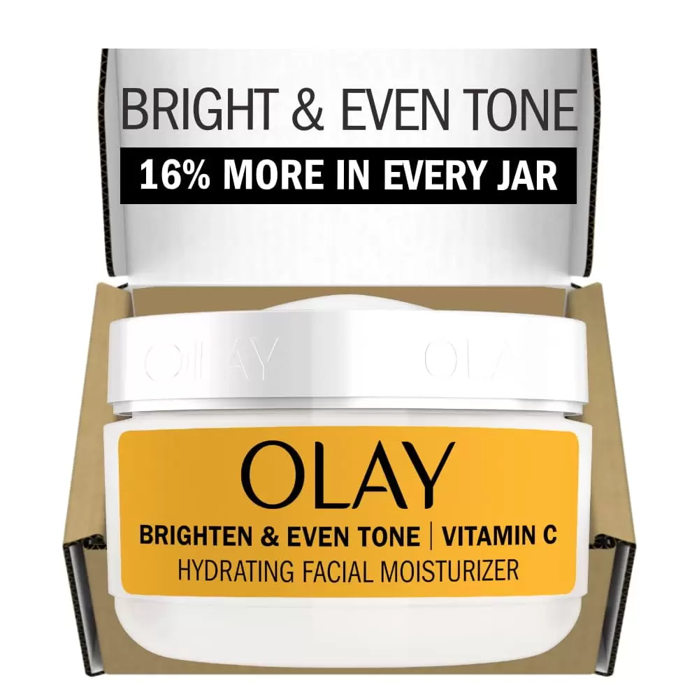 Olay Bright & Even Vitamin C with Lactic Acid Face Moisturizer. 2 oz Lightweight Brightening Face Cream for Uneven Skin Tone. Recyclable Eco Jar Packaging. Value Size