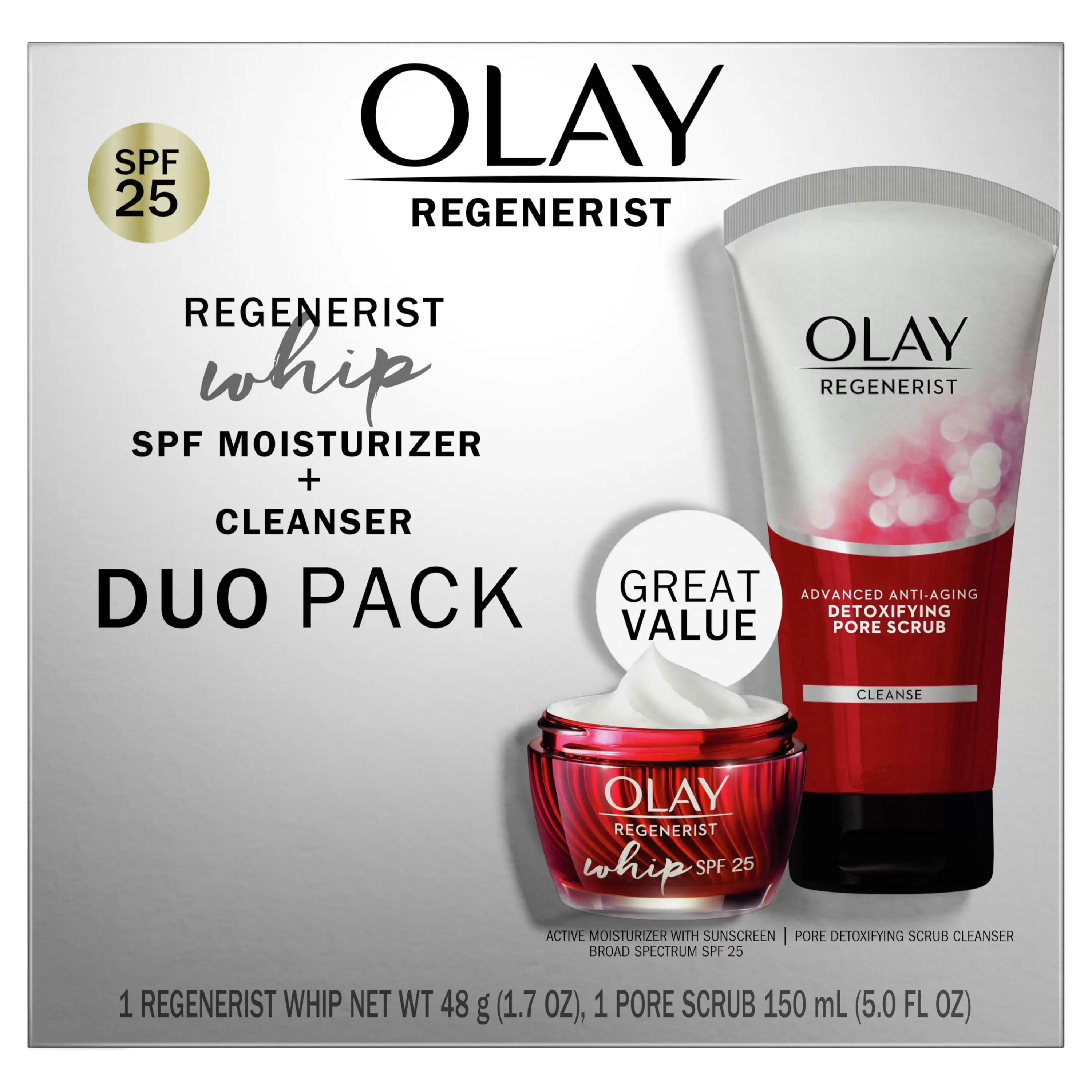 Olay Regenerist Whip Duo Pack. SPF Moisturizer + Cleanser. 2 Count