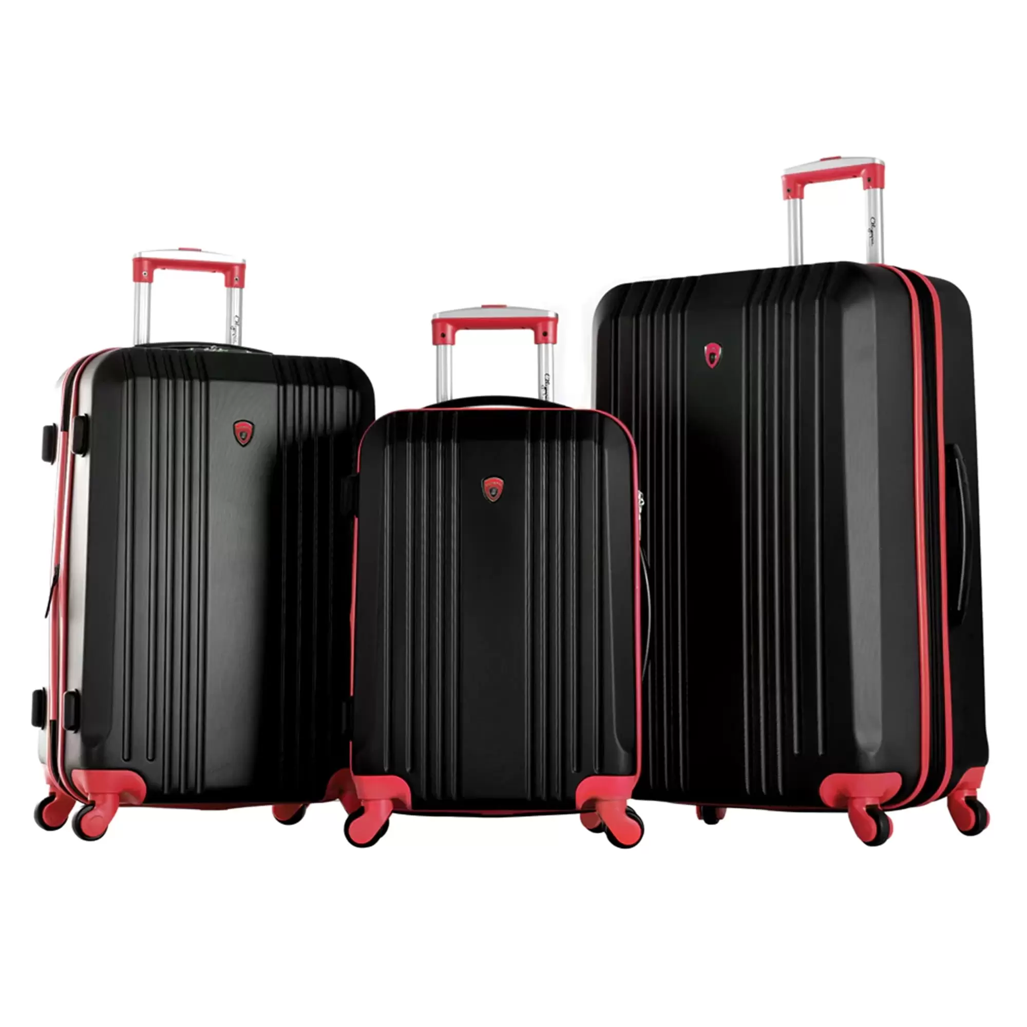 Olympia U.S.A. Apache 3-Piece Expandable Hardcase Luggage Set with Spinner Wheels. Black/Red