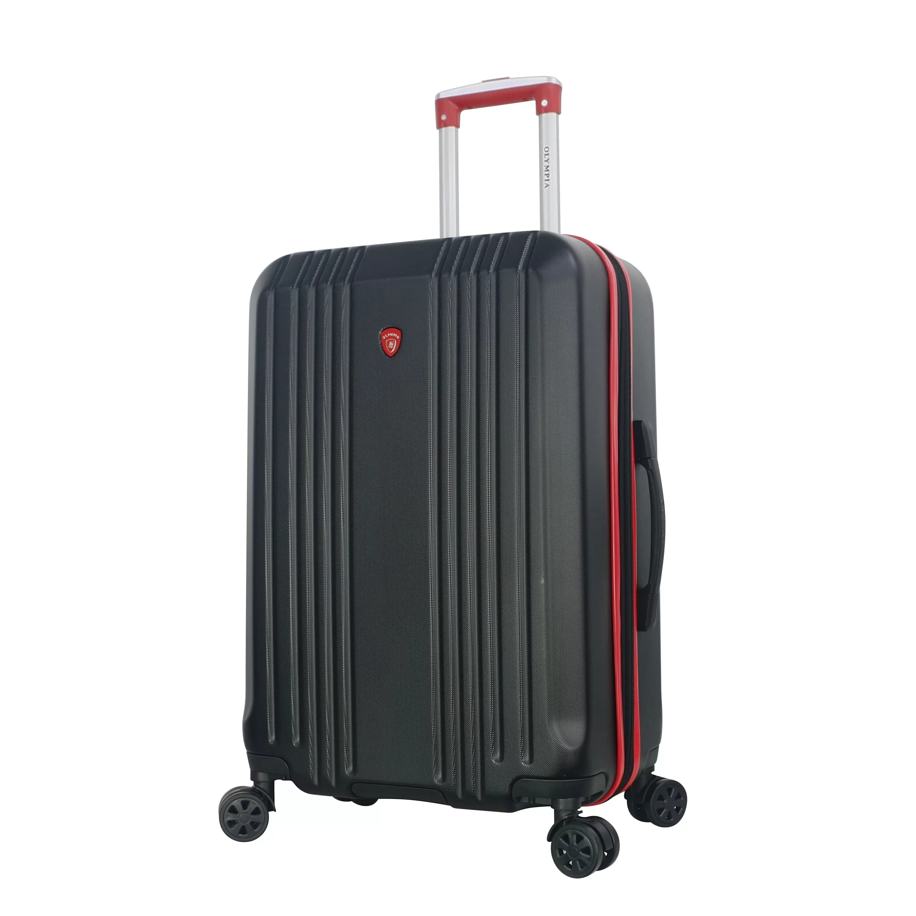 Olympia U.S.A. Apache Expandable Hardside Carry-On Luggage Spinner Suitcase with Laptop Compartment. Black/Red