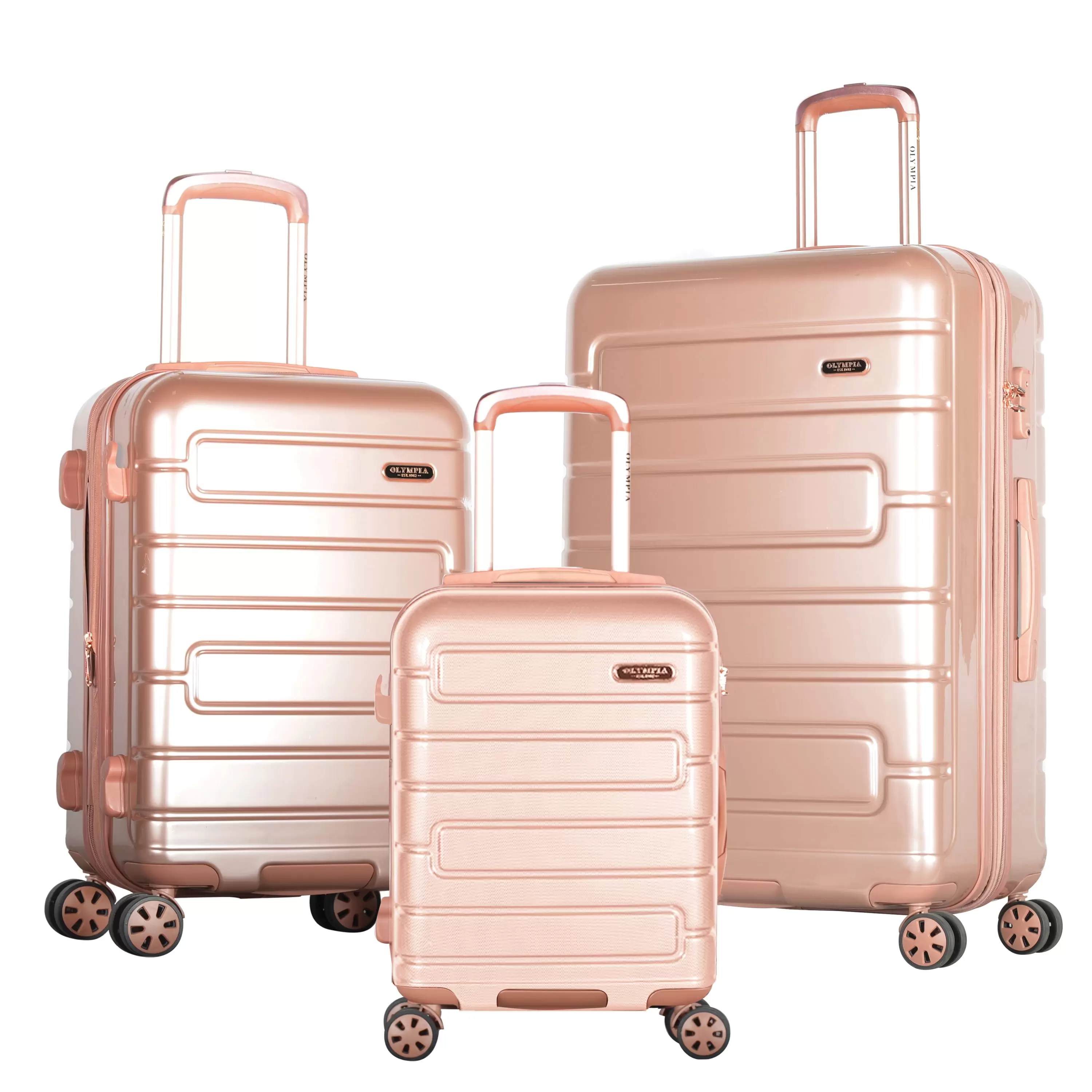 Olympia U.S.A. Nema Expandable Hardside Spinner Luggage Set w/TSA Lock. Rose Gold