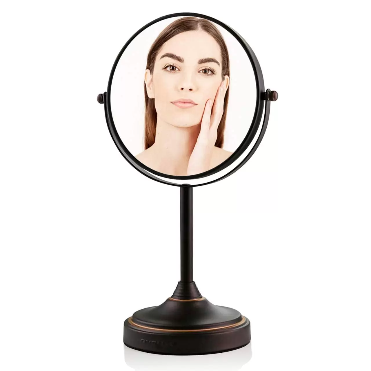 Ovente 7'' Tabletop Makeup Mirror with Stand. 1X & 7X Magnifier. Spinning Double Sided Round Vanity Mirror. Ideal for Dresser. Bedroom. Office & Bath. Antique Bronze MNLCT70ABZ1X7X