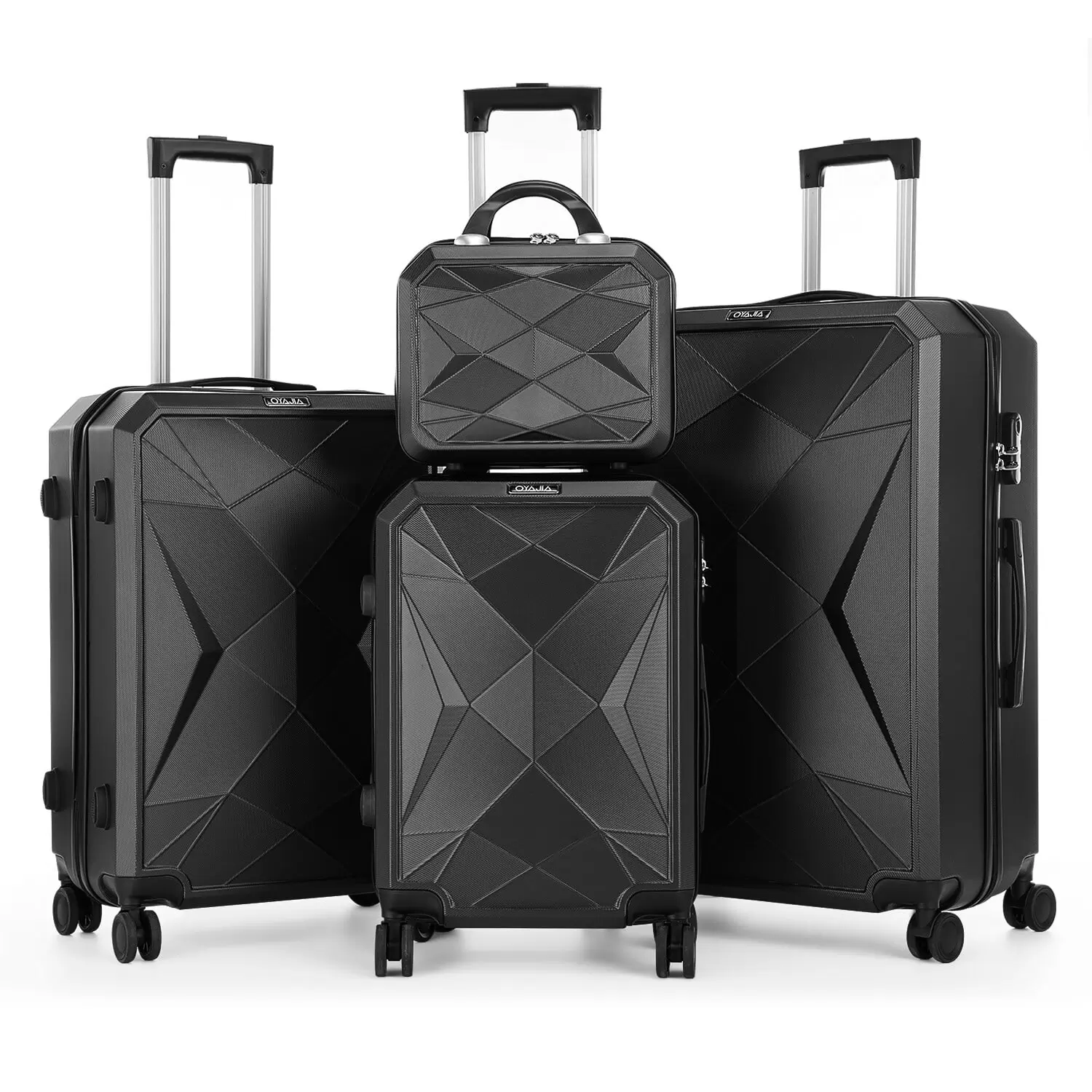 Oyajia 4 PC Luggage Sets with Wheels and Locks. 12 Travel Case. 20 Carry-On Luggage. 24 Checked Luggage and 28 Checked Luggage. Black