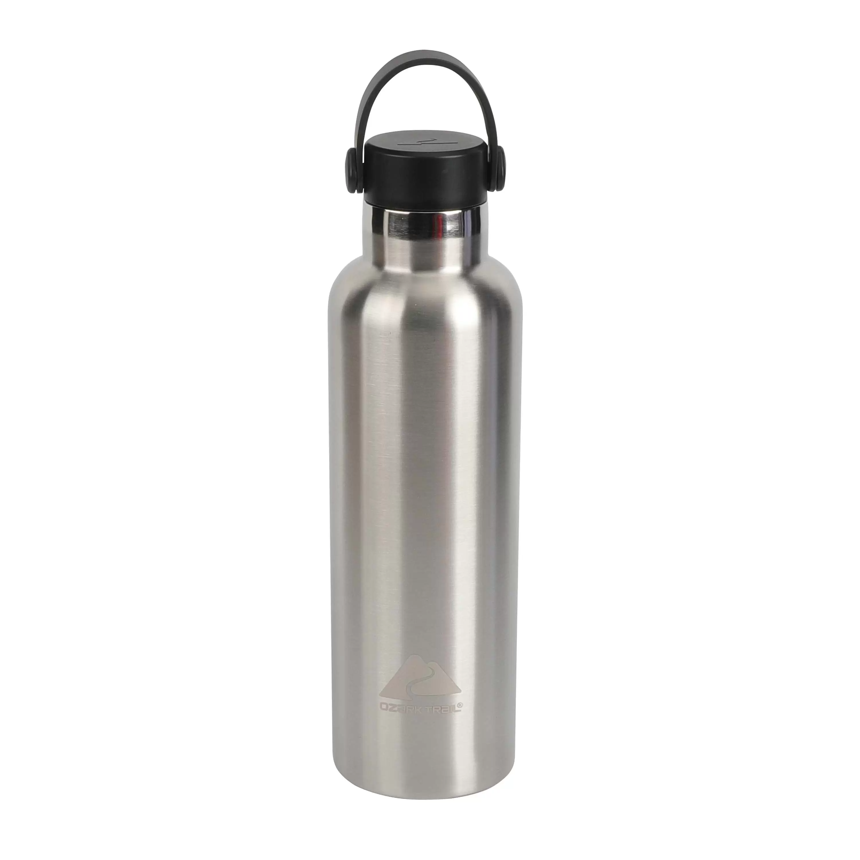 Ozark Trail 24 fl oz Silver Insulated Stainless Steel Water Bottle. Twist Cap with Loop Handle