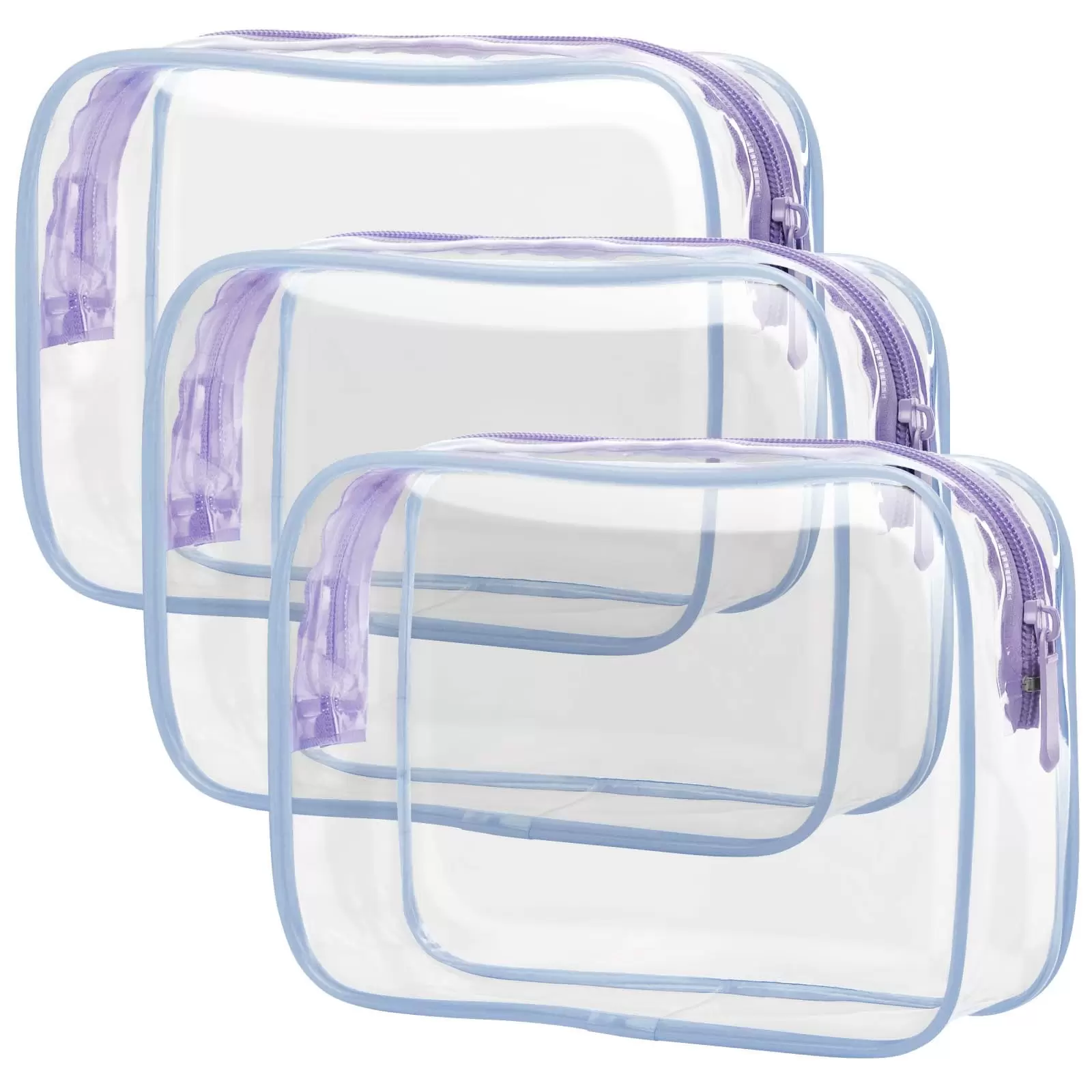 PACKISM Clear Toiletry Bag - 3 Pack TSA Approved Toiletry Bag Quart Size Bag. Travel Makeup Cosmetic Bag for Women Men. Carry on Airport Airline Compliant Bag. Purple