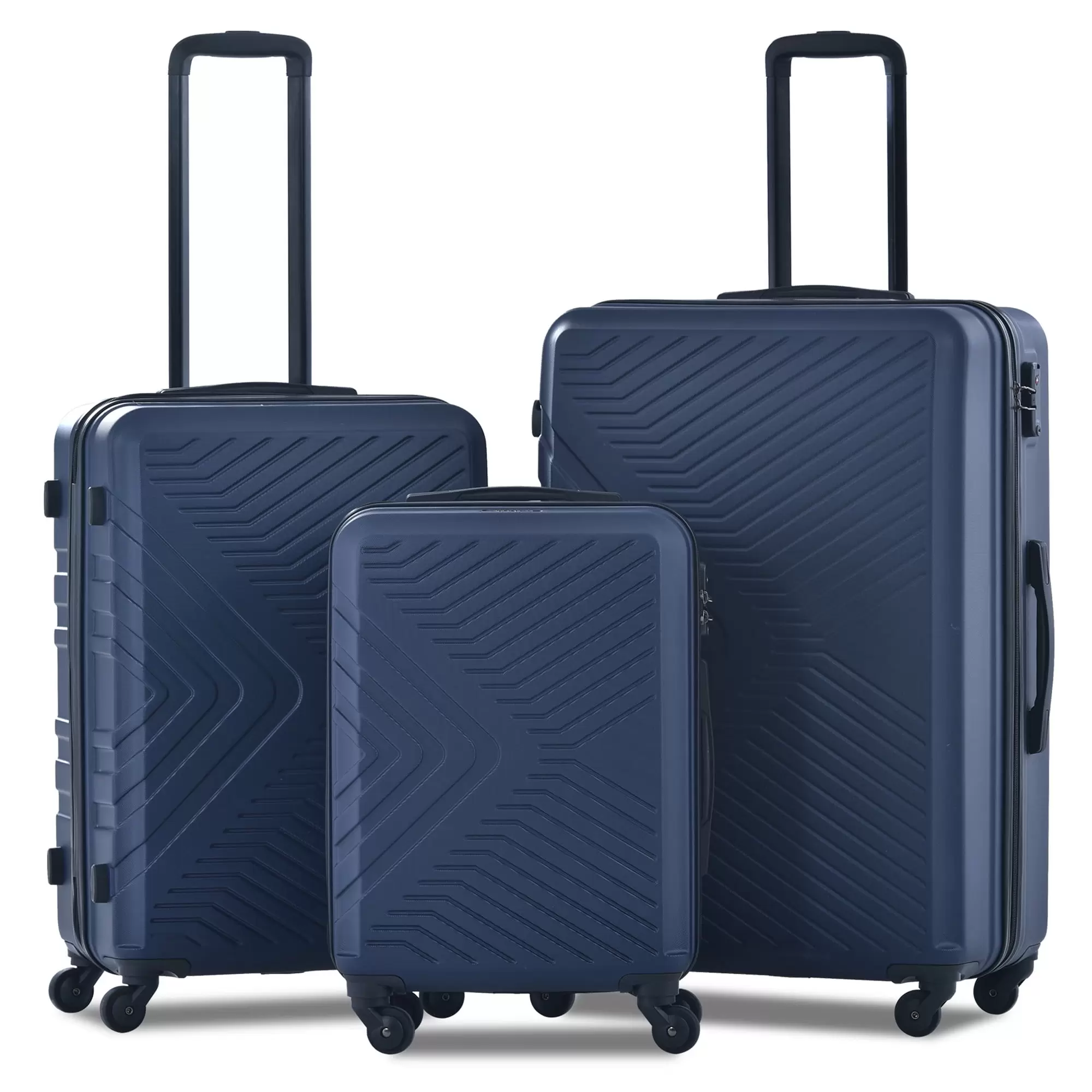 PAPROOS 3 Piece Luggage Sets. Lightweight Suitcase with 360?? Spinner Wheels and TSA Lock. Carry on Hardside Suitcase with Two Hooks. Modern Hardshell Luggage Set for Men Women. 20/24/28in. Navy