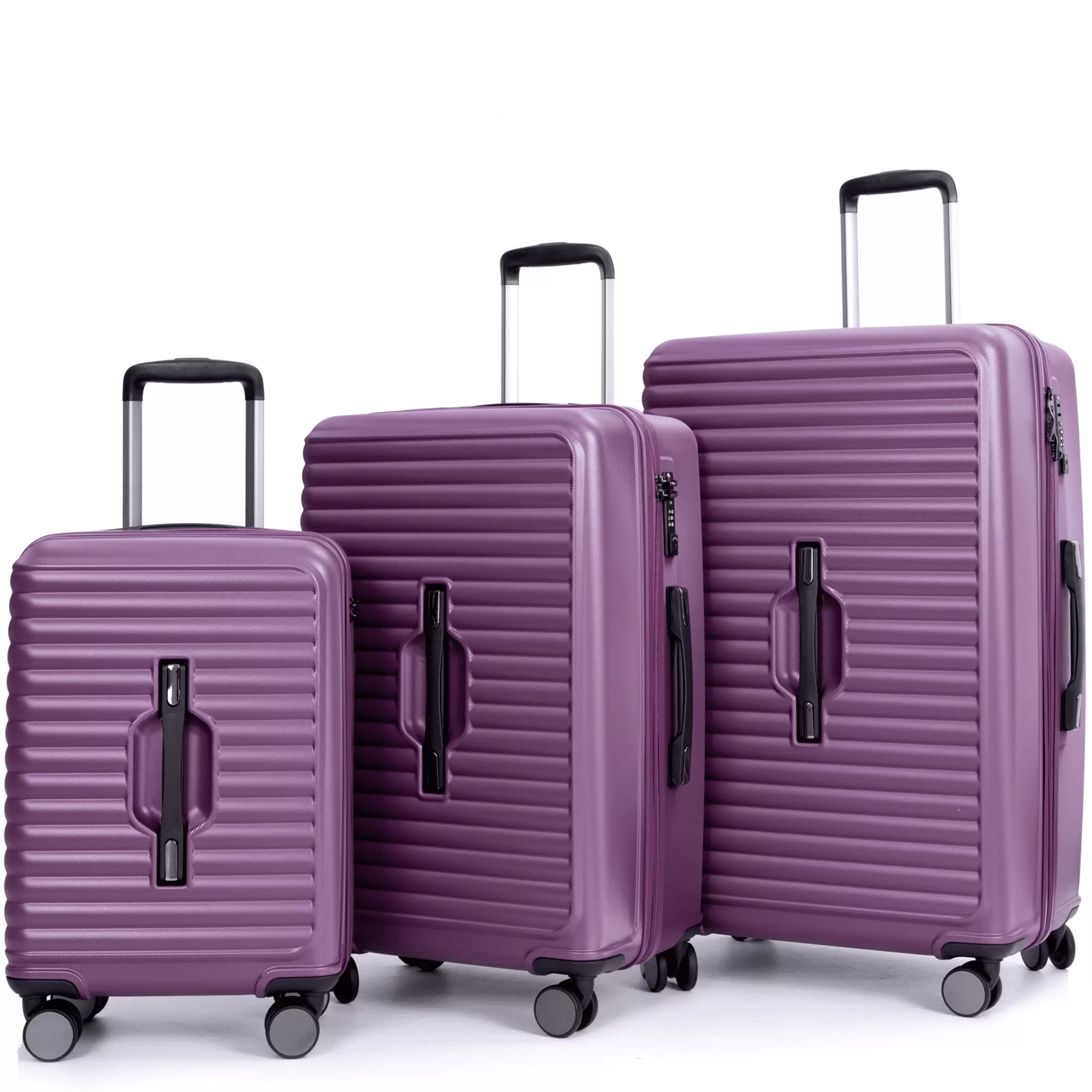 PAPROOS Hardside Luggage Sets. 3 Piece Fashion Lightweight Suitcase Set. Hardshell Suitcase with 2 Hooks. Double Spinner Wheels and TSA Lock. Modern Luggage Set for Travel. 21 25 29. Dark Purple