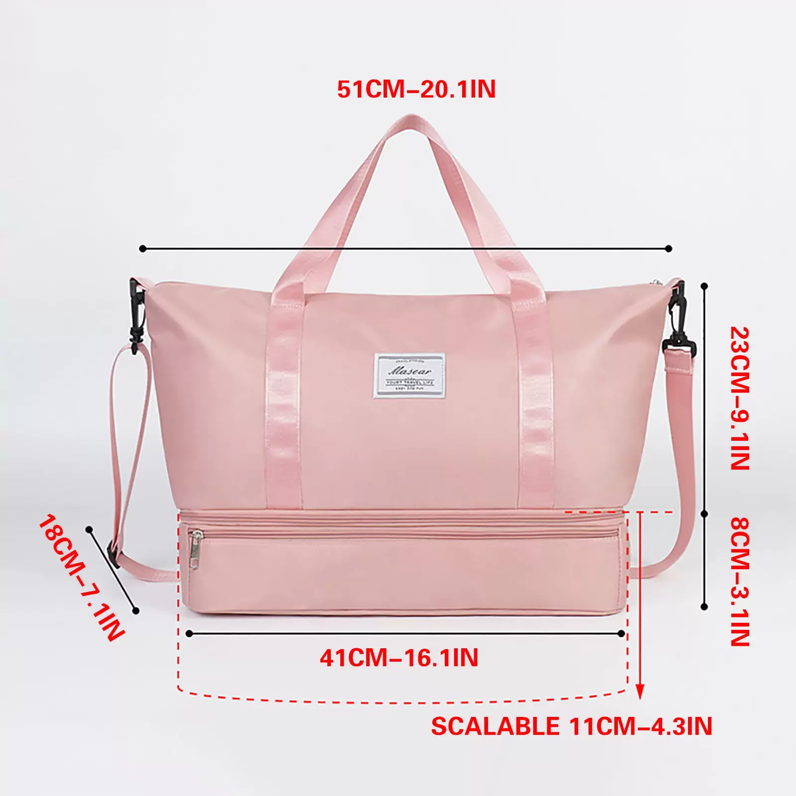 PRINxy Foldable Shoe Compartment Travel Bag Short Distance Travel Storage Bag Hangable Luggage Bag Business Travel Bag Pink