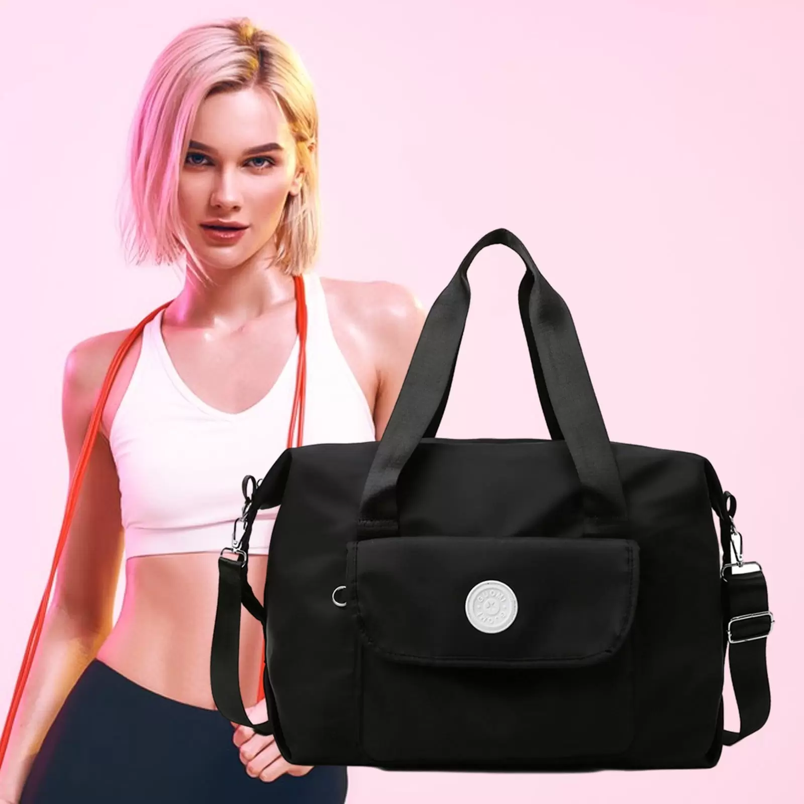 PRINxy Travel Duffel Bag. Sports Tote Gym Bag. Shoulder Overnight Bag for Women Large Capacity Work Bags Lightweight Office Stylish Shoulder Bag Handbag Black