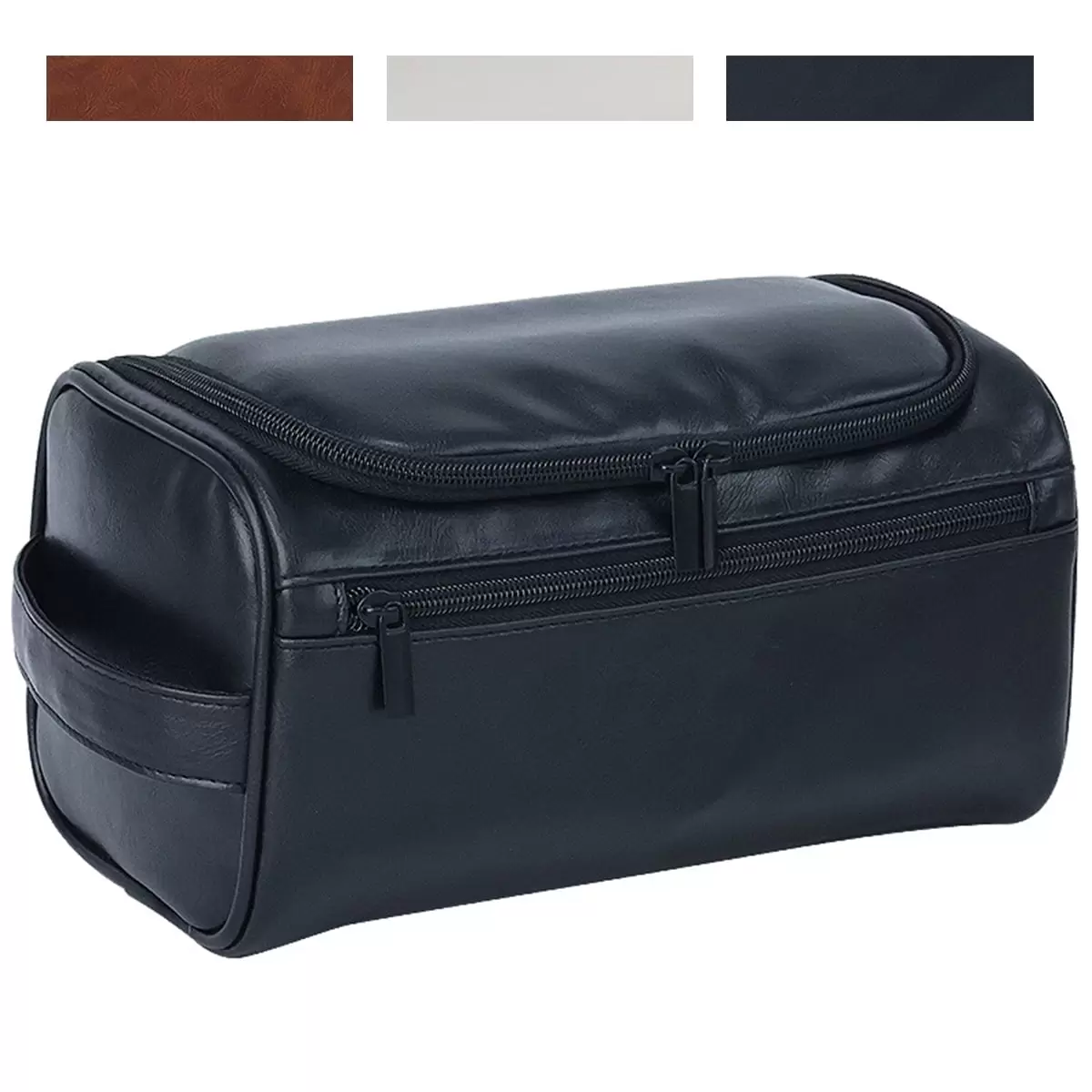 PU Leather Toiletry Bag for Men. Gift For Men. Mens PU Leather Shaving Bag. Leather Dopp Kit for Men. Toiletry Bag. Mens Travel Toiletry Bag. Hygiene & Grooming Kit Organizer (Black)