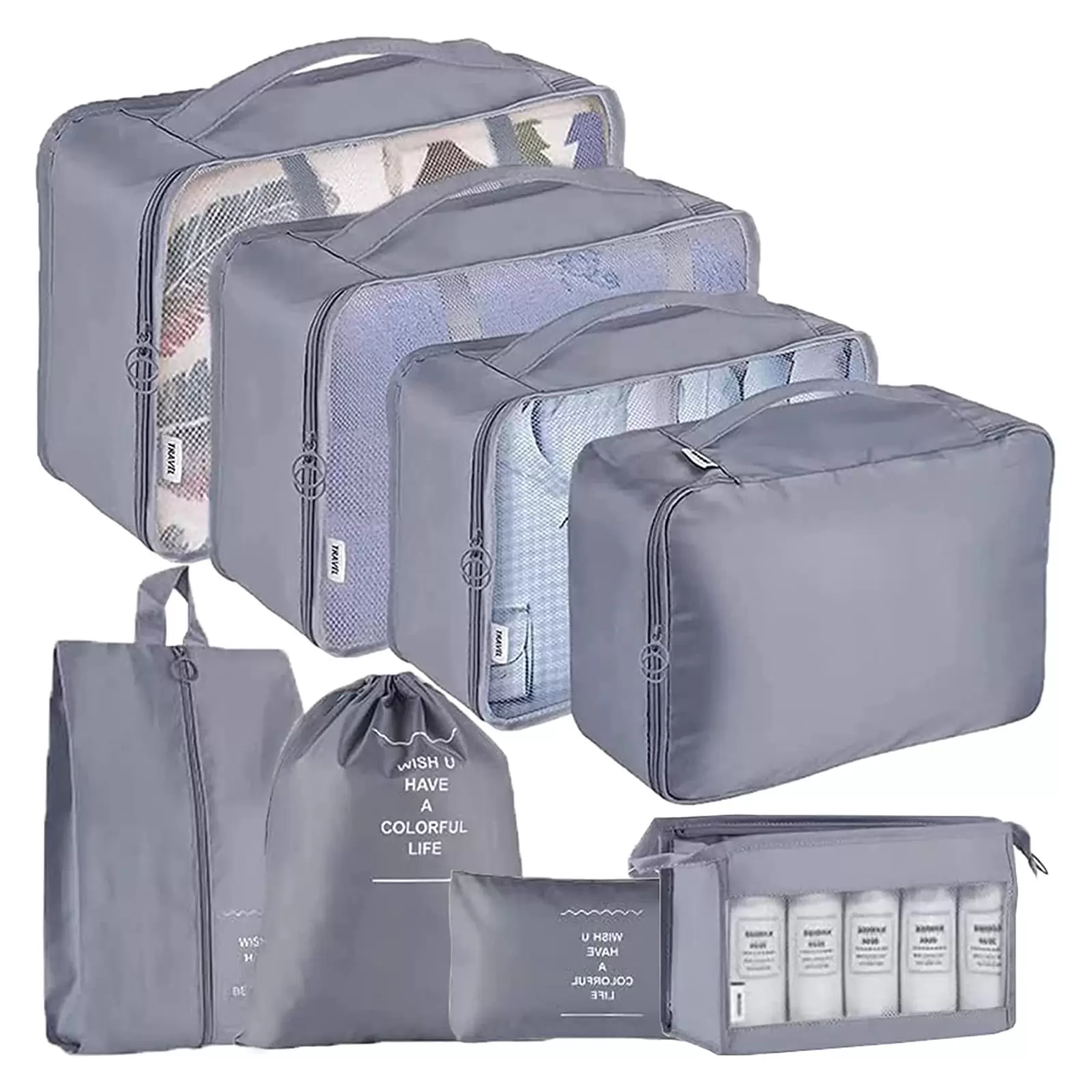 Packing Cubes. 8pcs Compression Packing Cubes as Suitcase Organizer Bags set of Travel Essentials (gray)