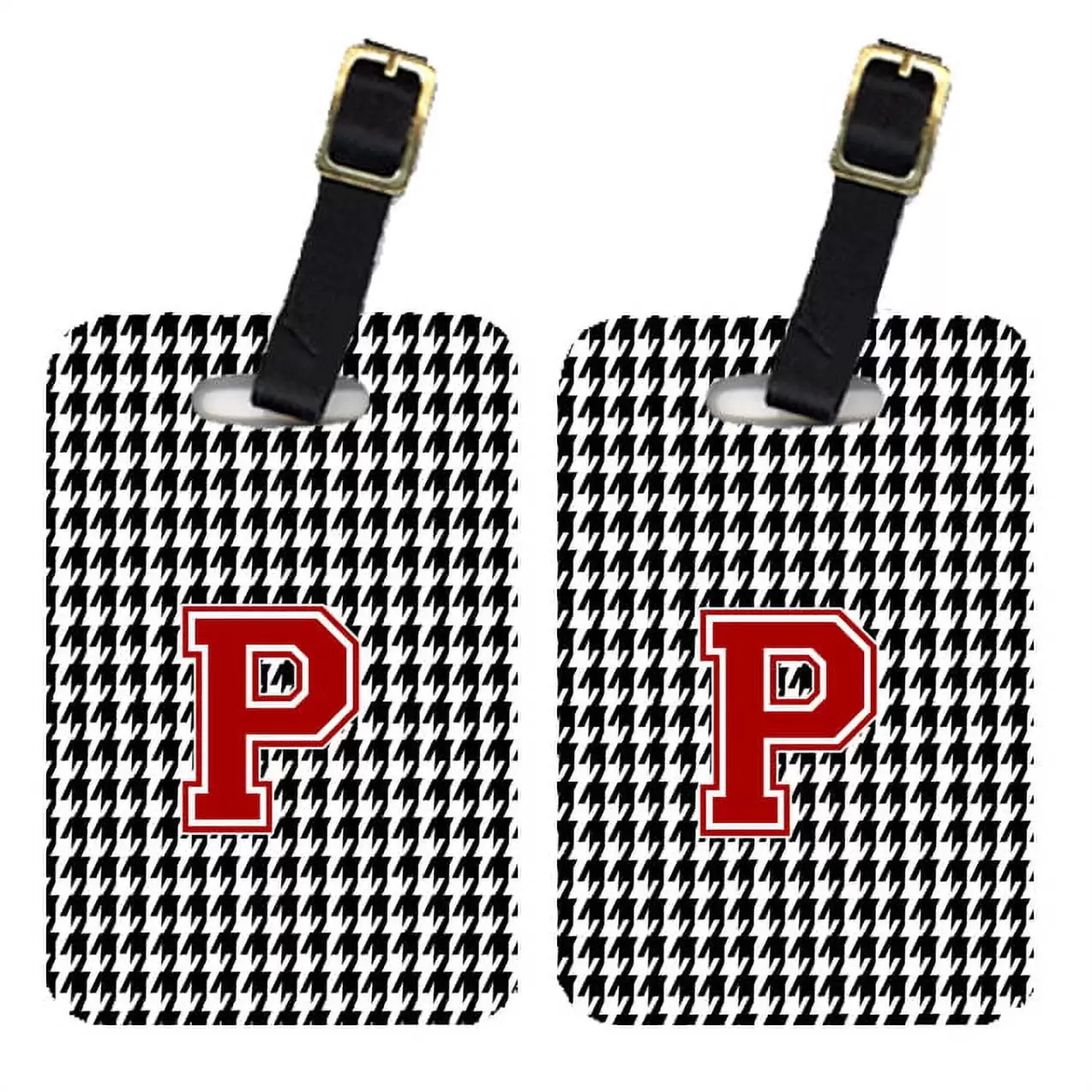 Pair of 2 Monogram - Houndstooth Black Initial P Monogram Initial Luggage Tag