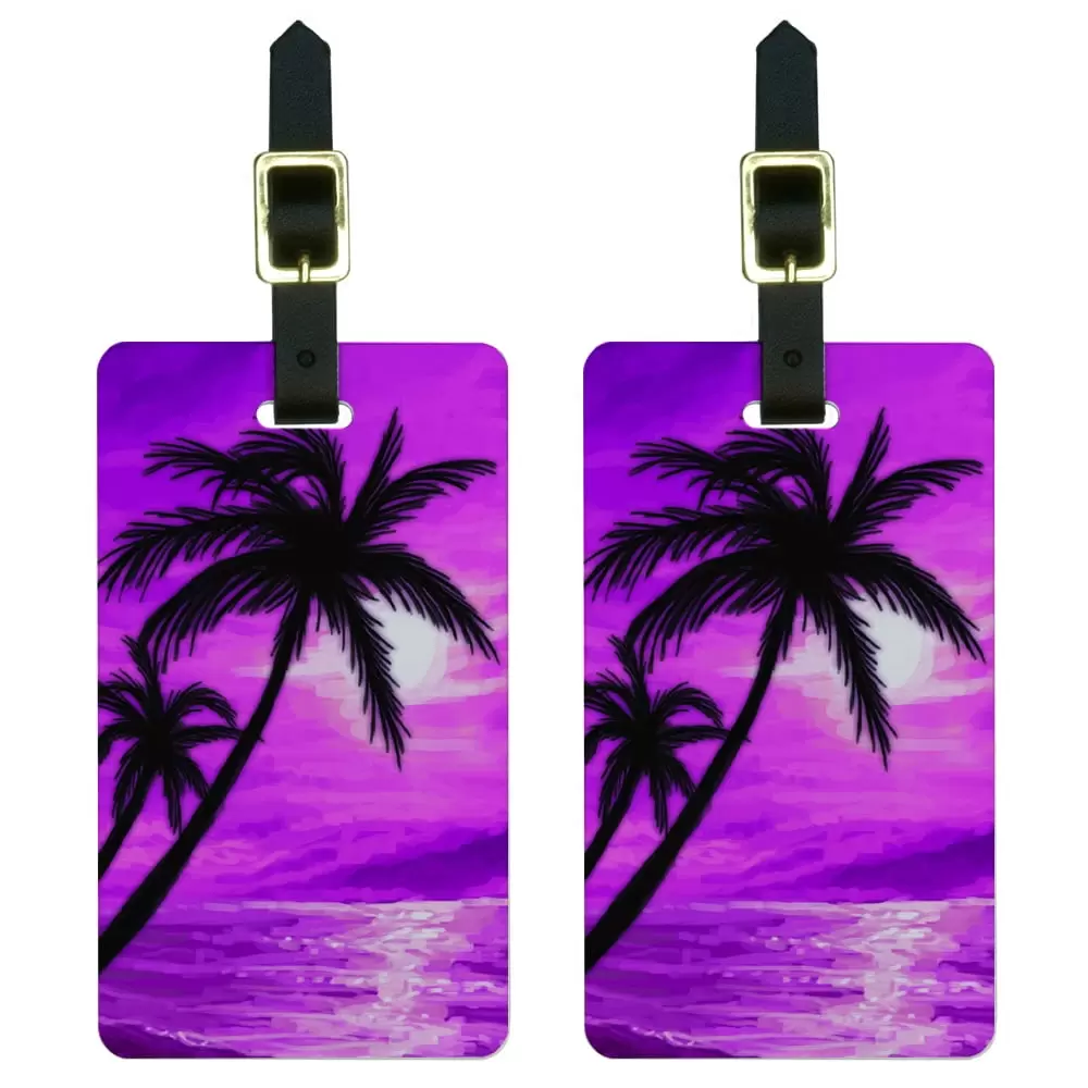 Palm Trees And Sunset Pink - Beach Tropical Ocean Luggage Tags ID Set of 2