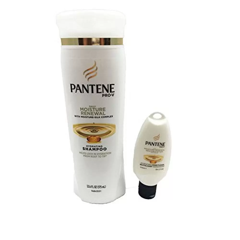 Pantene Daily Moisture Renewal Shampoo (12.6 fl oz) + Travel Size Conditioner (1.7 fl oz) 2 each (4 total items)