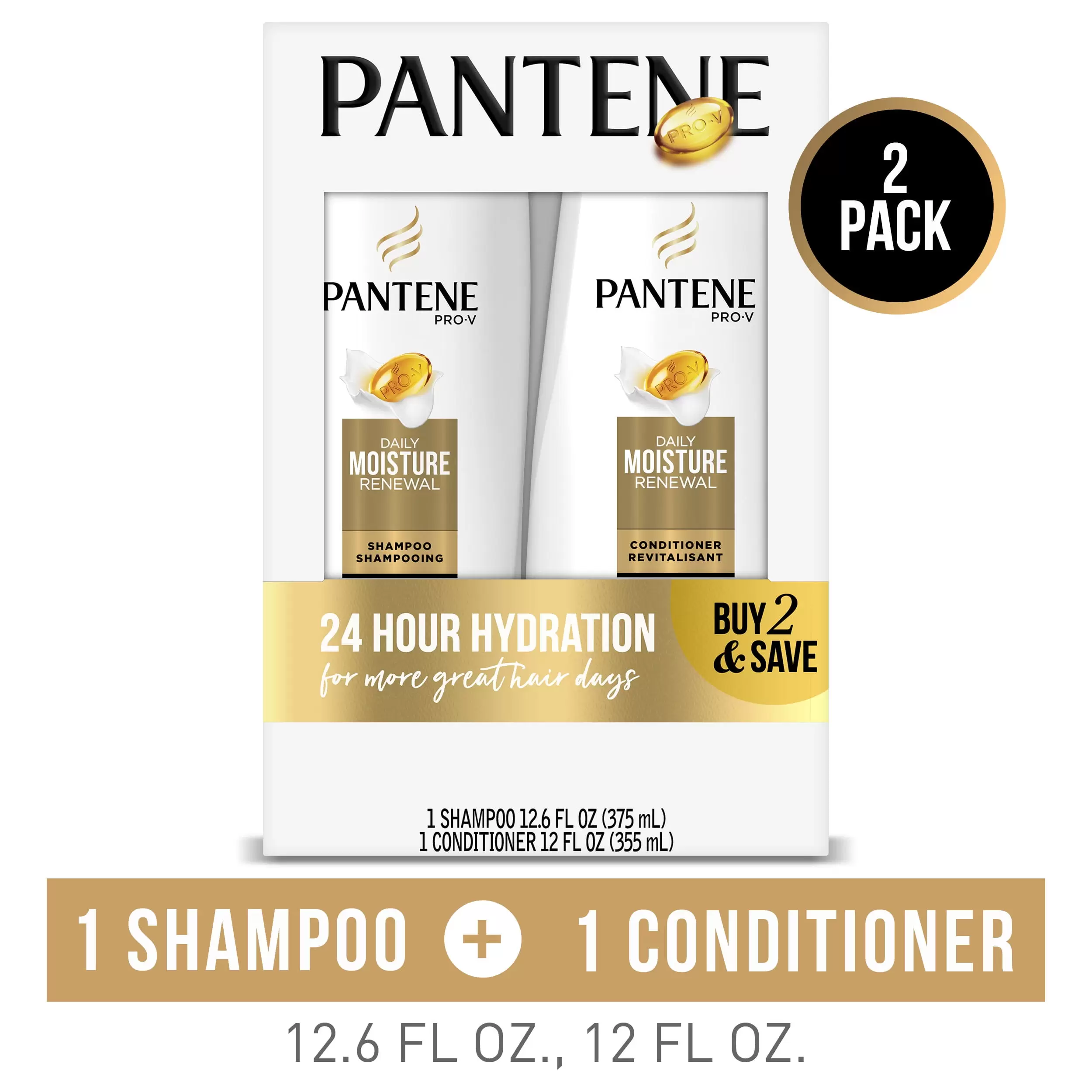 Pantene Shampoo Conditioner Set. Daily Moisture Renewal. 12-12.6 oz