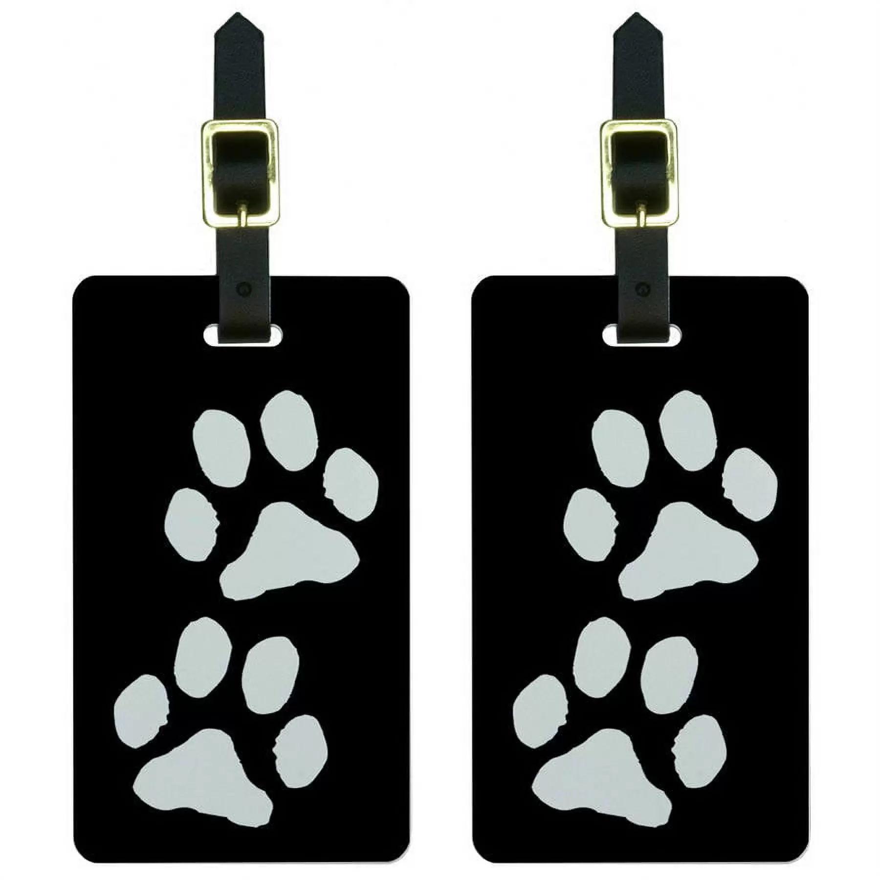 Paw Prints Black White Luggage Tags Suitcase Carry-On ID. Set of 2