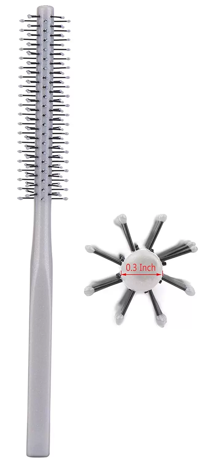 Perfehair Small Mini Plastic Round Hair Styling Brush with Nylon Bristle for Short Hair Blow Drying. 1 inch Diameter Barrel. Grey