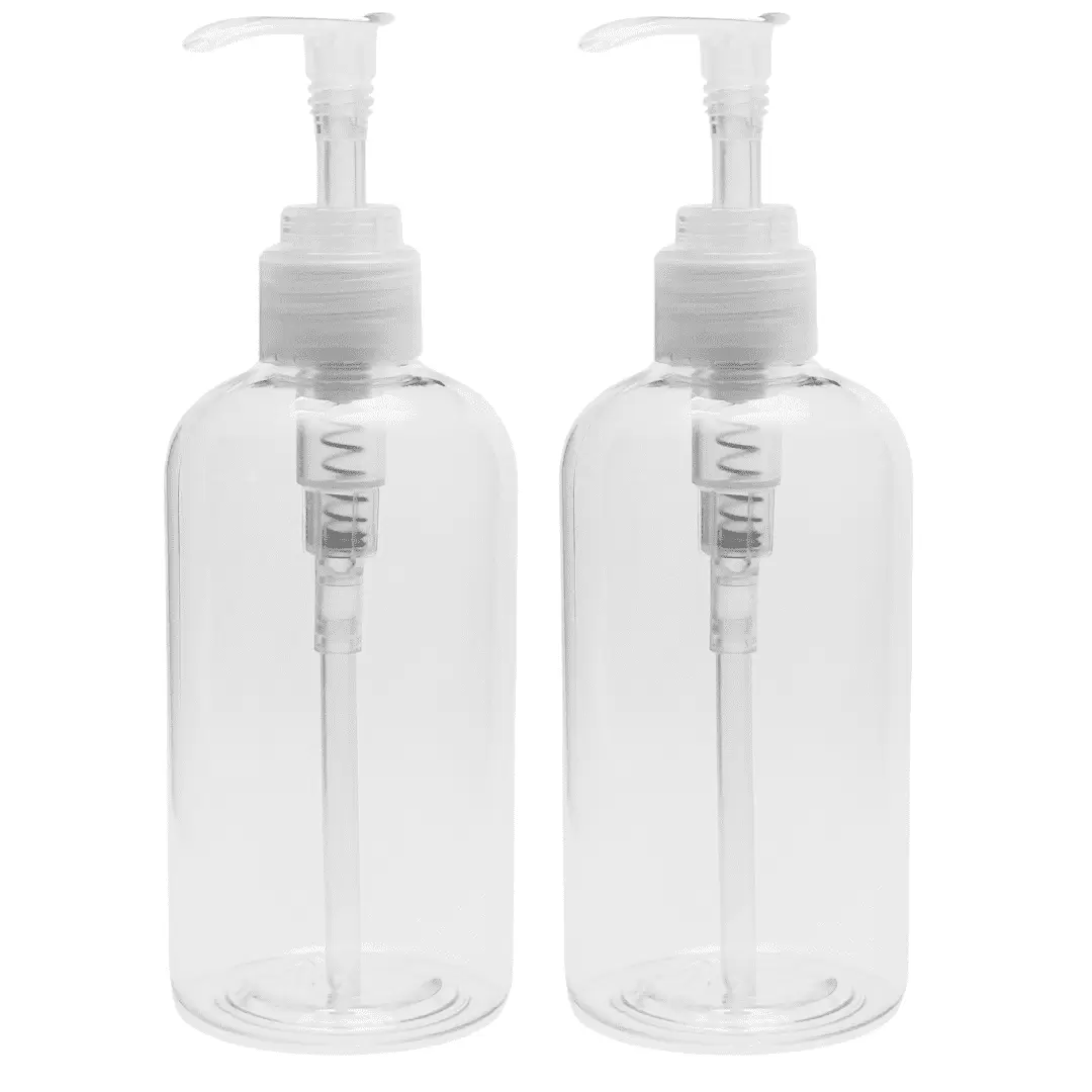 Plastic Bottles with Pump Dispenser. Crystal Clear Refillable Bottles (2-Pack. 8oz)