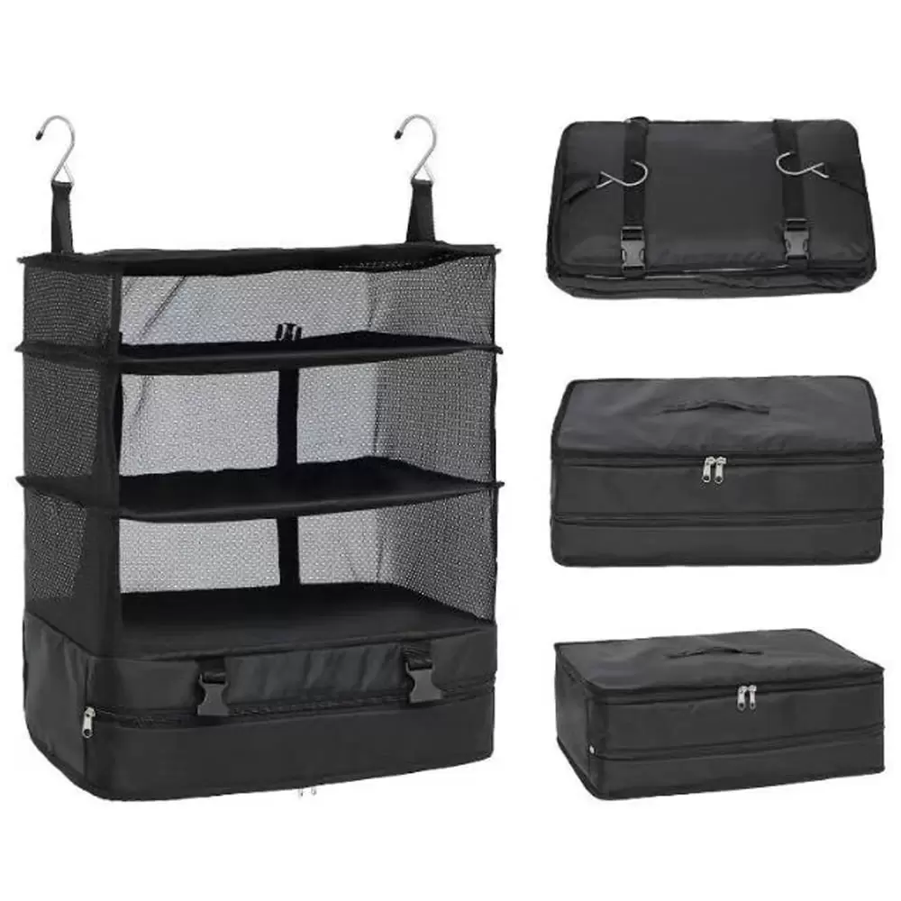 Portable Hanging Travel Shelves Packing Bag for Suitcases Organizer Luggage Organizers for Suitcase. Carry on Closet Suitcase. Black