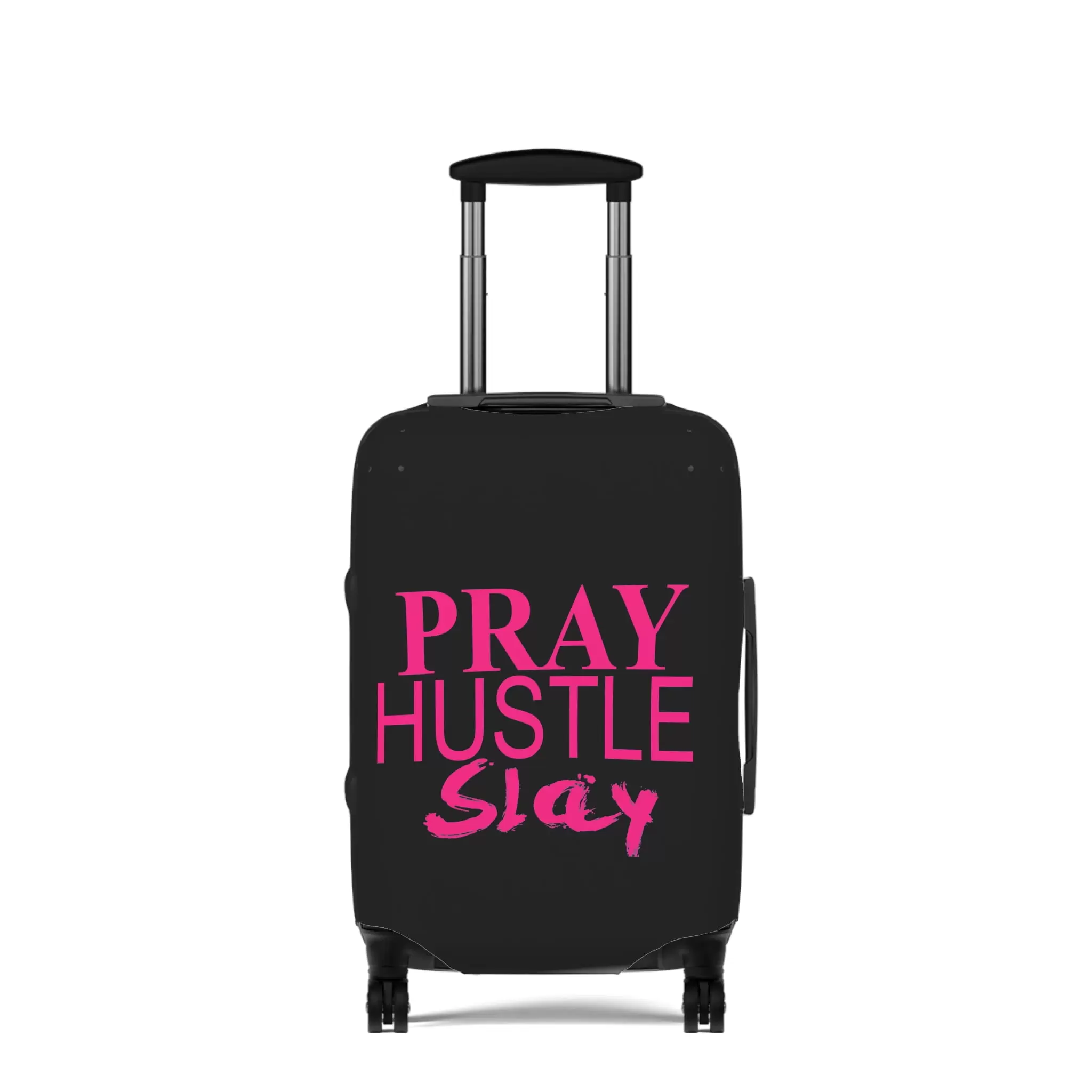 Pray Hustle Slay Polyester/Spandex Luggage Cover with Zipper - Black - 21 x 14