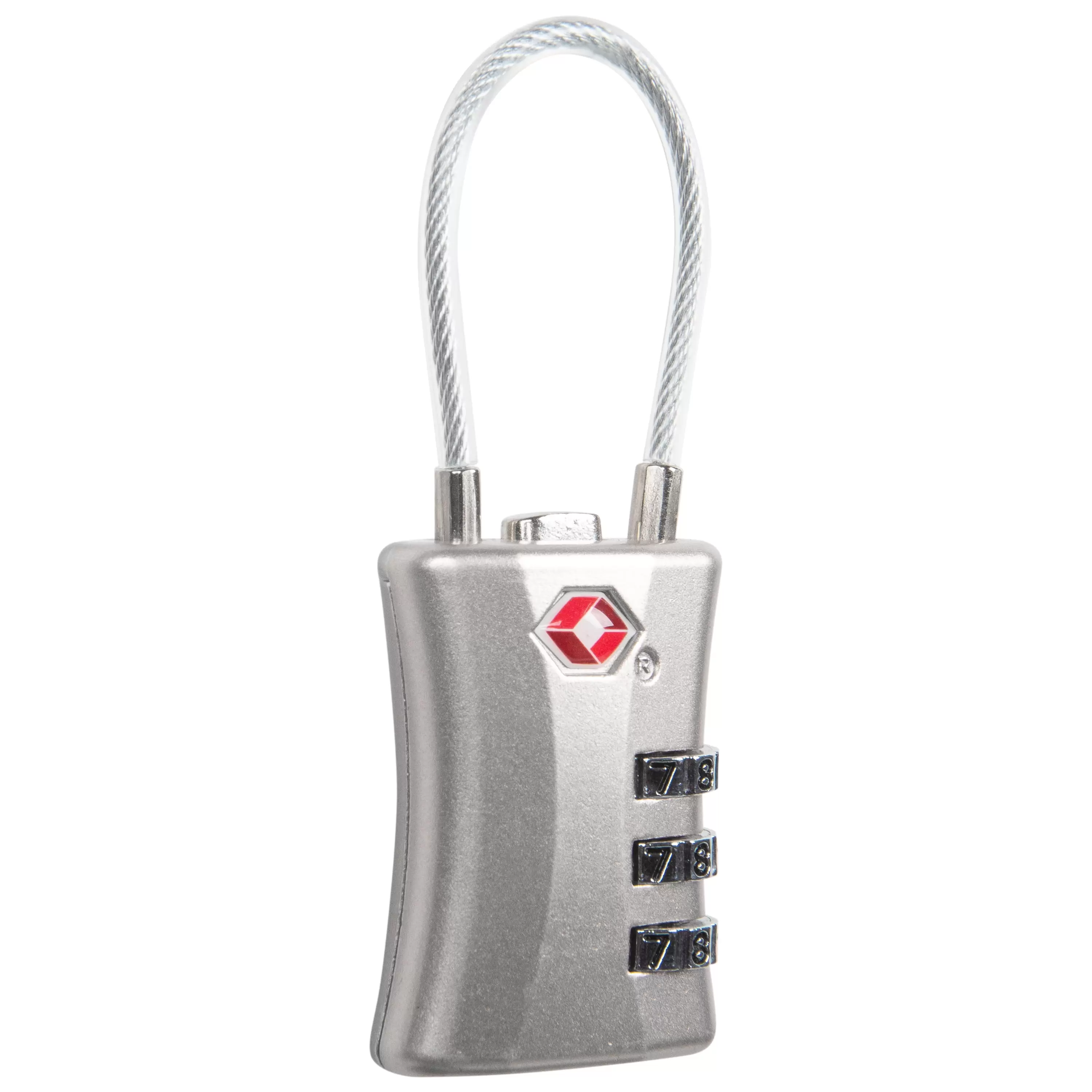 Protege 3 Dial Combination Zinc Alloy Travel Cable Luggage Lock. TSA Approved. Silver