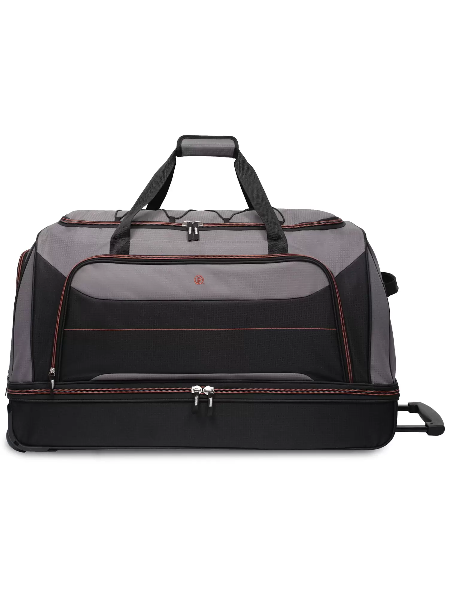 Protege Rolling Drop-Bottom Duffel Bag for Travel. 30 in. Black and Grey