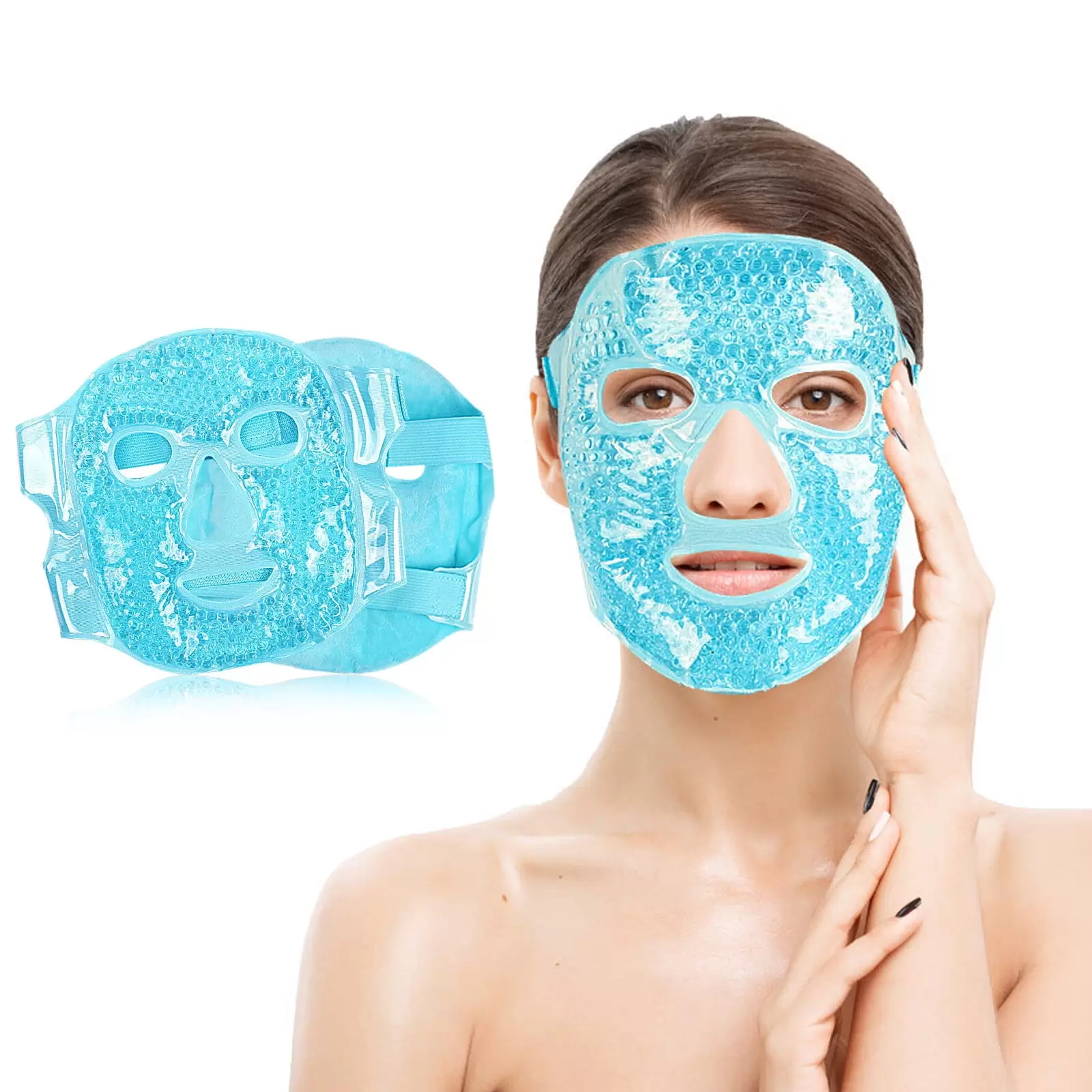 Puseky Hot and Cold Therapy Gel Bead Full Facial Mask Care Ice Face Mask for Migraine Headache. Stress Relief Reduces Eye Puffiness. Dark Circles Fabric Back Freezable