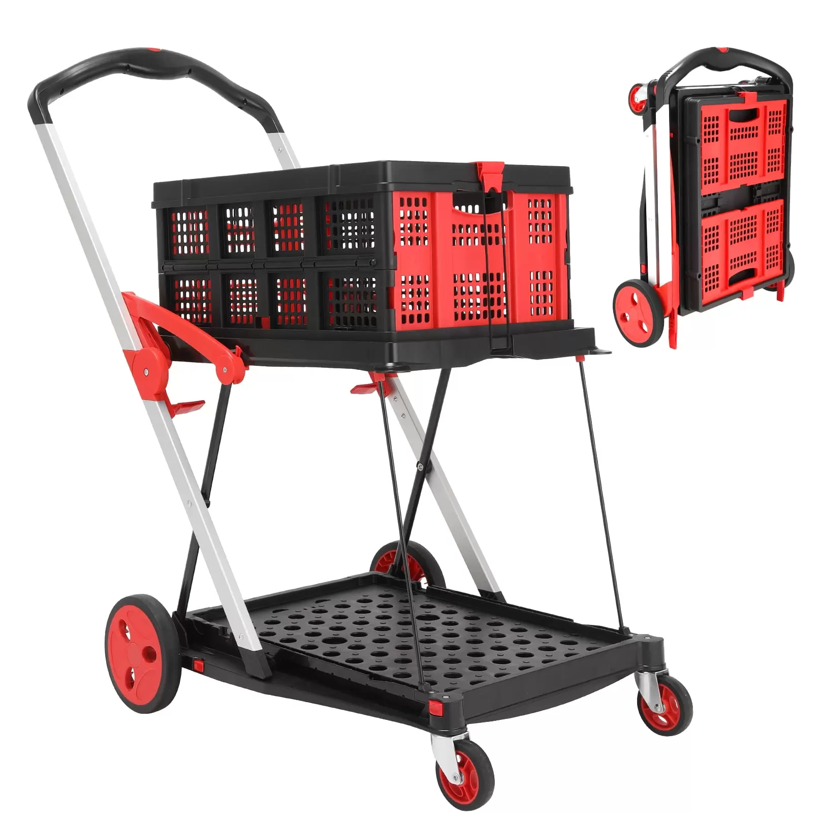 Qhomic Hand Truck. Multi-Use Functional Collapsible Carts. 200 lbs Use Hand Cart and Dolly. Easy to Install. Shopping Cart with Storage Boxes. Suitable for Use in a Variety of Scenarios