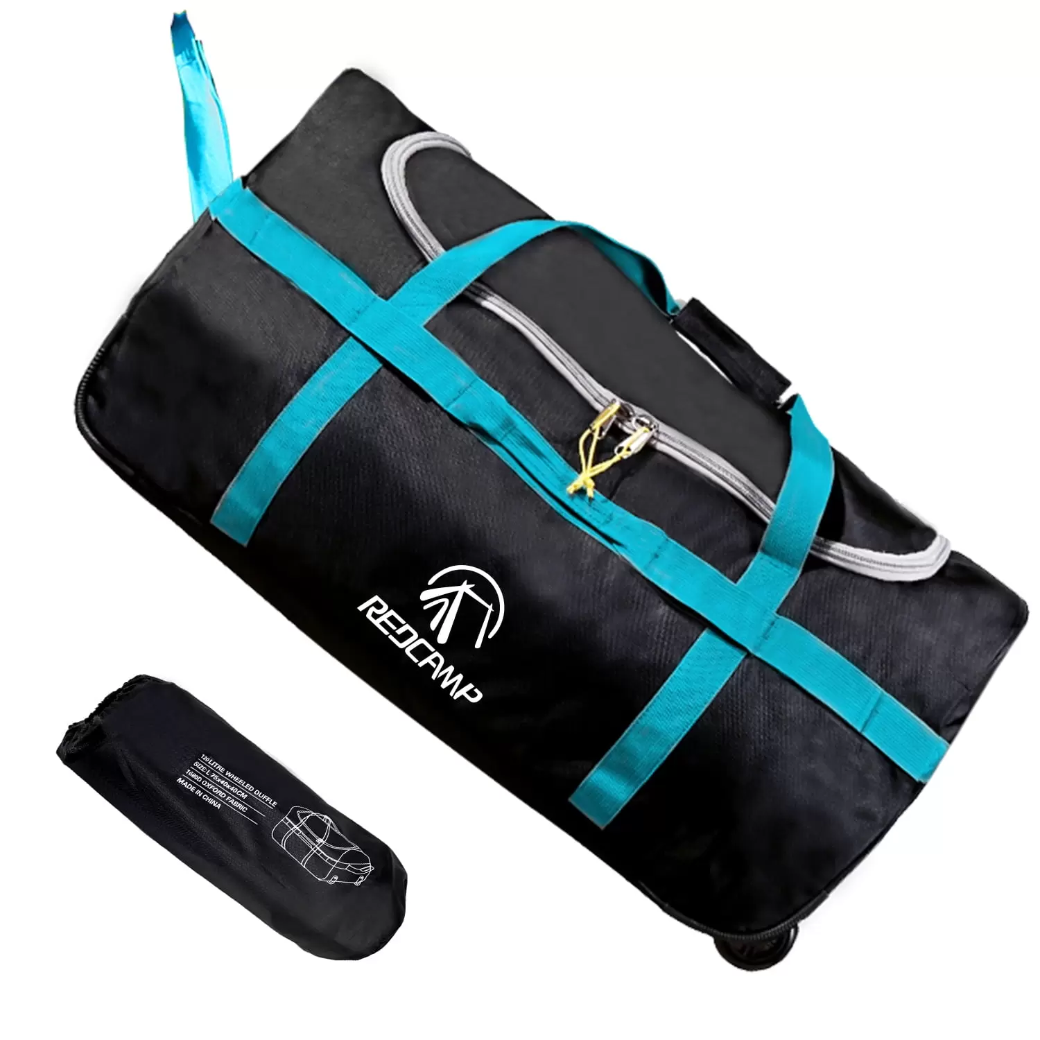 REDCAMP 85L Foldable Duffle Bag with Wheels. Oxford Collapsible Large Rolling Duffel Bag for Travel Camping Gear. Black