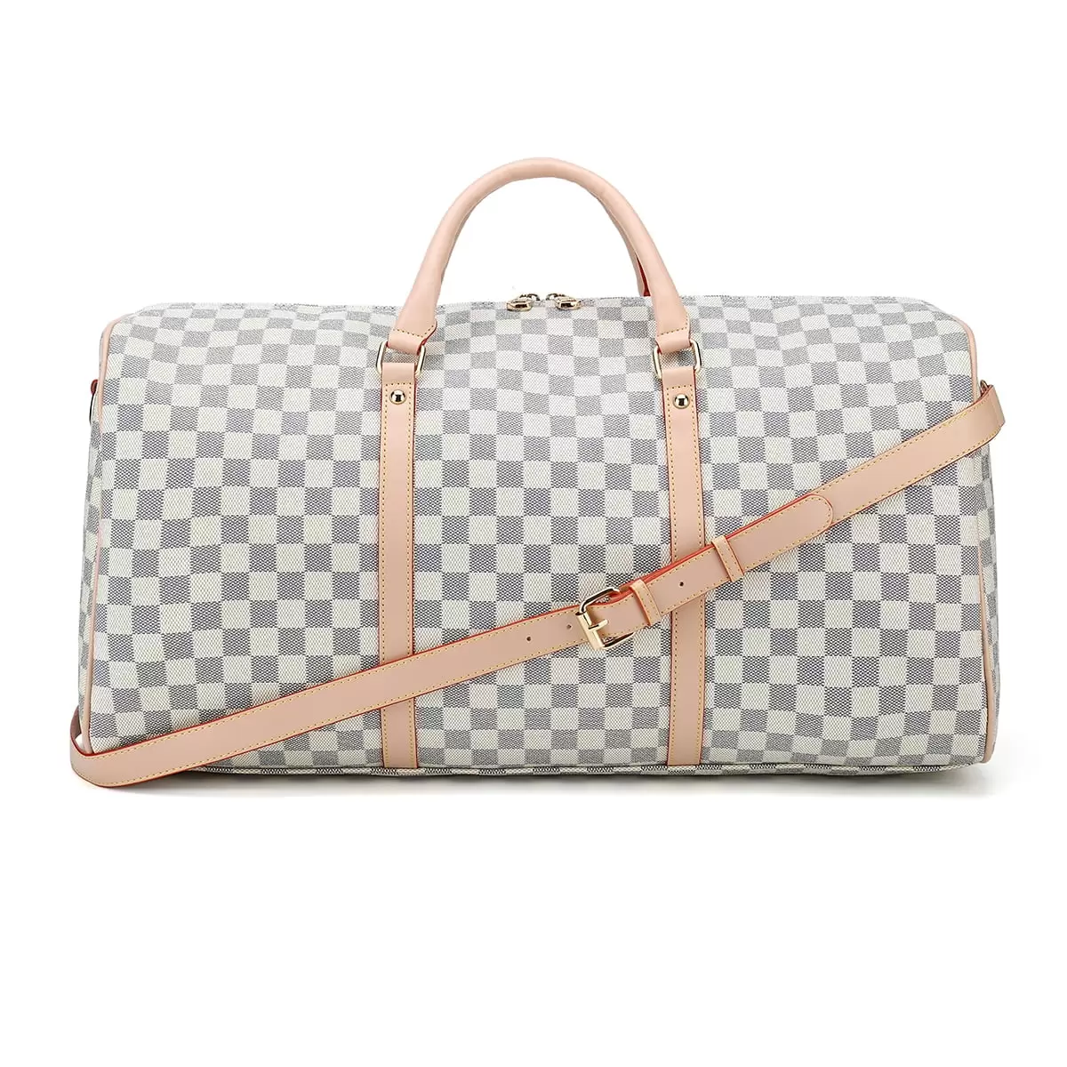 RICHPORTS Checkered Travel PU Leather Weekender Overnight Duffel Bag Shoulder tote Handbag Travel Gym Bag Mens Women (white Checkered)