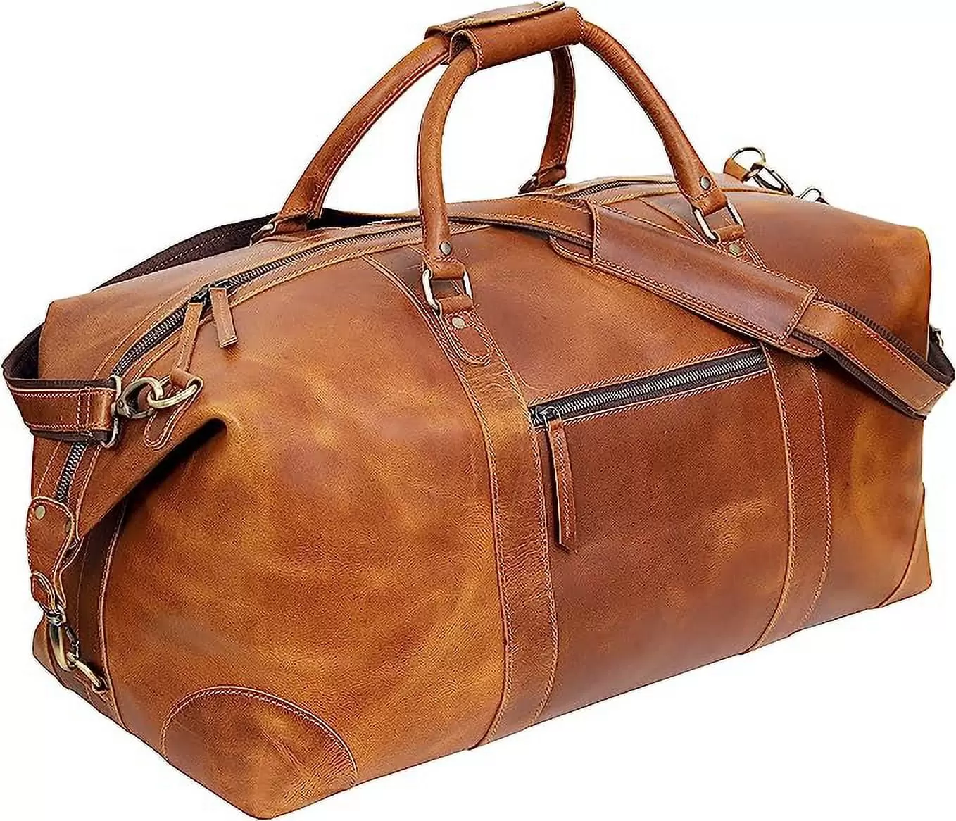 RUZIOON 24 Leather Buffalo Travel Case Duffel Luggage Bag. Gym Travel Tote Duffel. Overnight Weekender (tan)