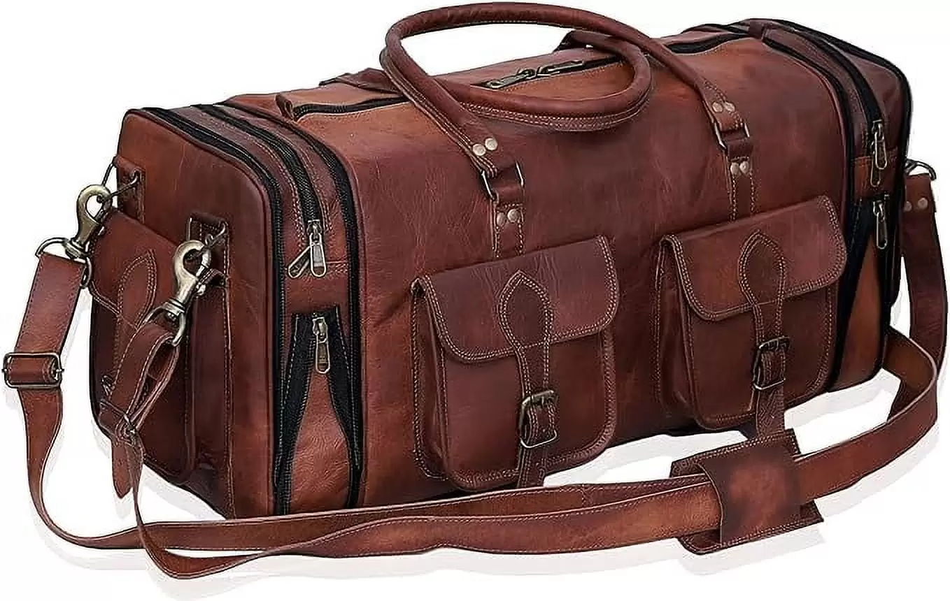 RUZIOON Handmade Vintage Travel Luggage Duffel Gym Sports Bag Weekender Travel Overnight Carry One Duffel Bag For Men (24 inch medium)