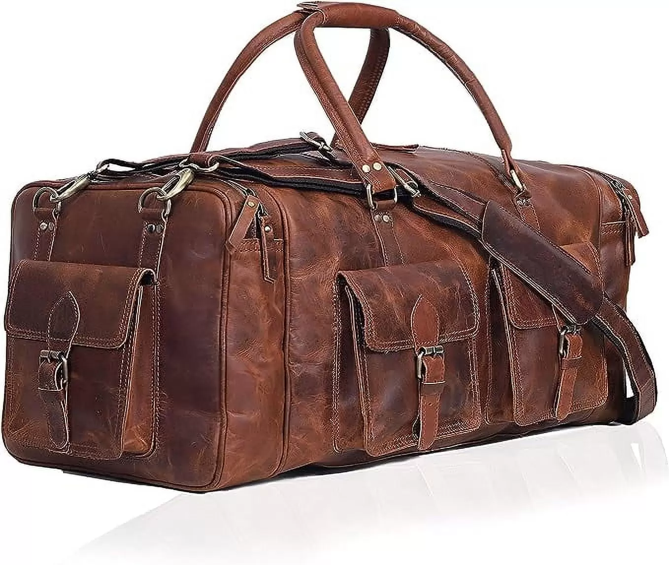 RUZIOON Large duffel bags for men hold all leather travel bag overnight gym sports weekend bag (24 Large Tan)