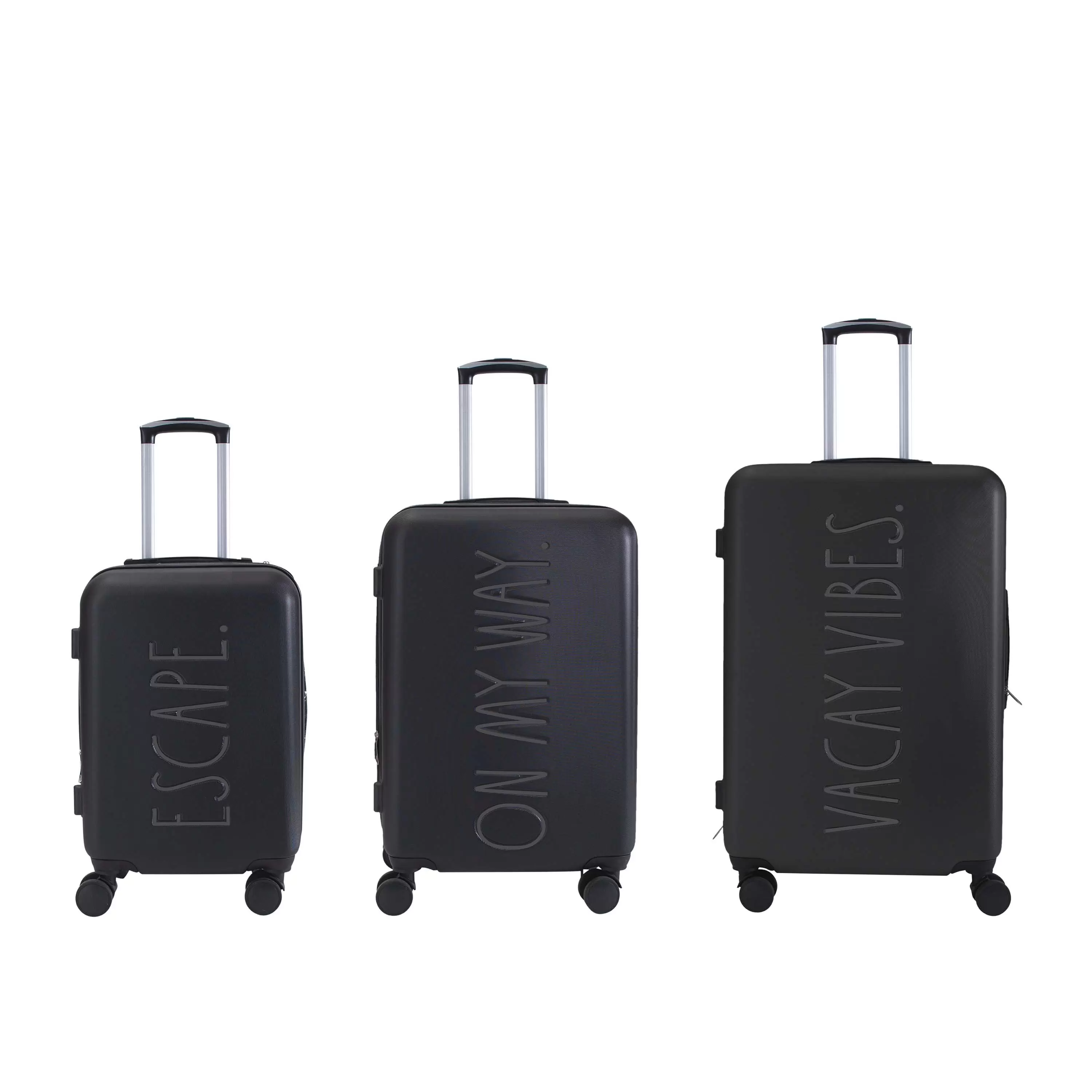 Rae Dunn 3 Piece Expandable Rolling Luggage Set in Black