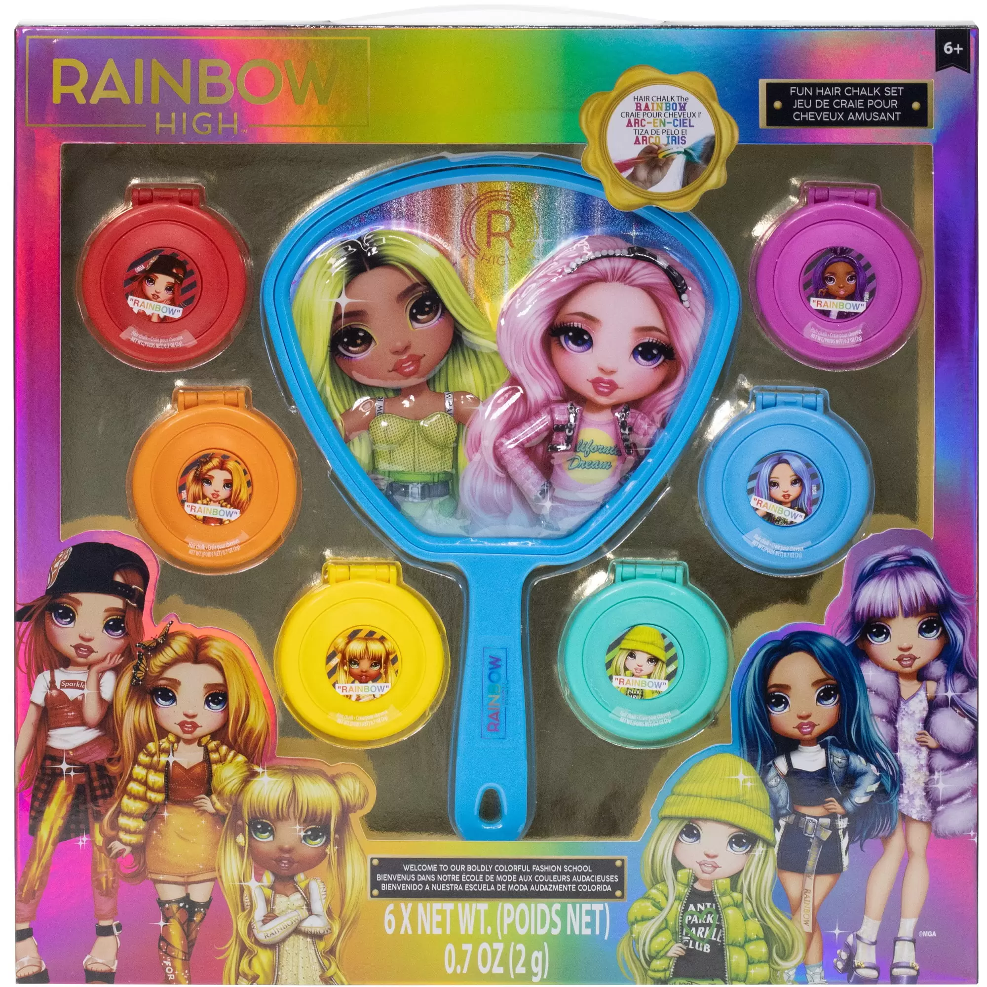 Rainbow High - Townley Girl 6 pcs Hair Chalk Set With Mirror For Kids Ages 6+.