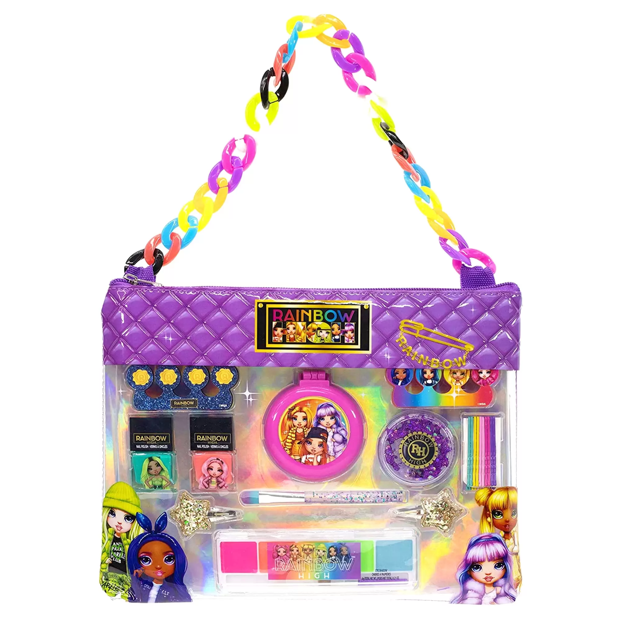 Rainbow High Townley Girl Kids Makeup Play Set With Kids Chain Purse Bag. Ages 3+