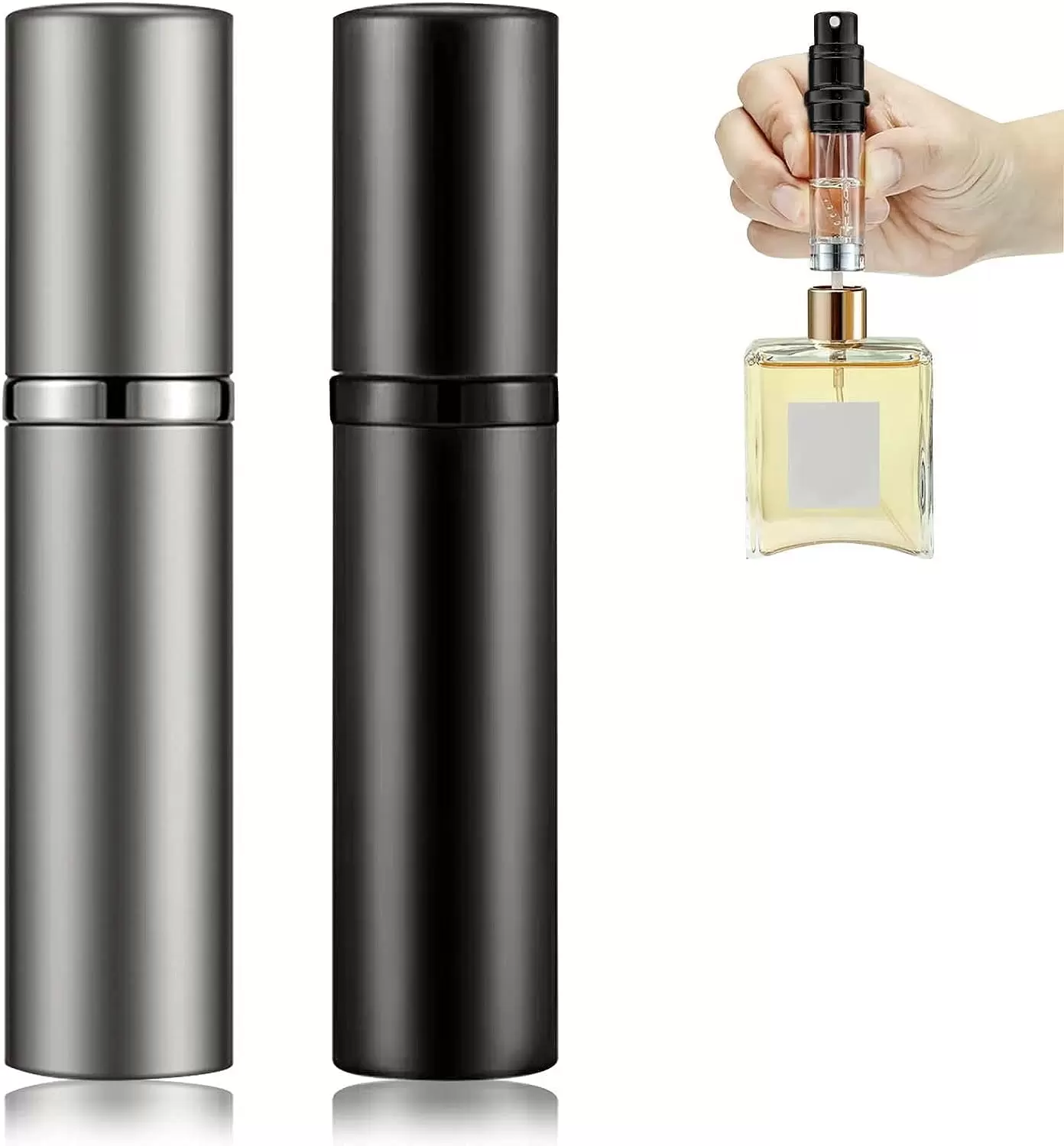 Refillable Perfume Atomizer 5ml Perfume Bottle. Boriyuan Mini Travel Empty Portable Perfume Spray Bottle (Black + Gray)